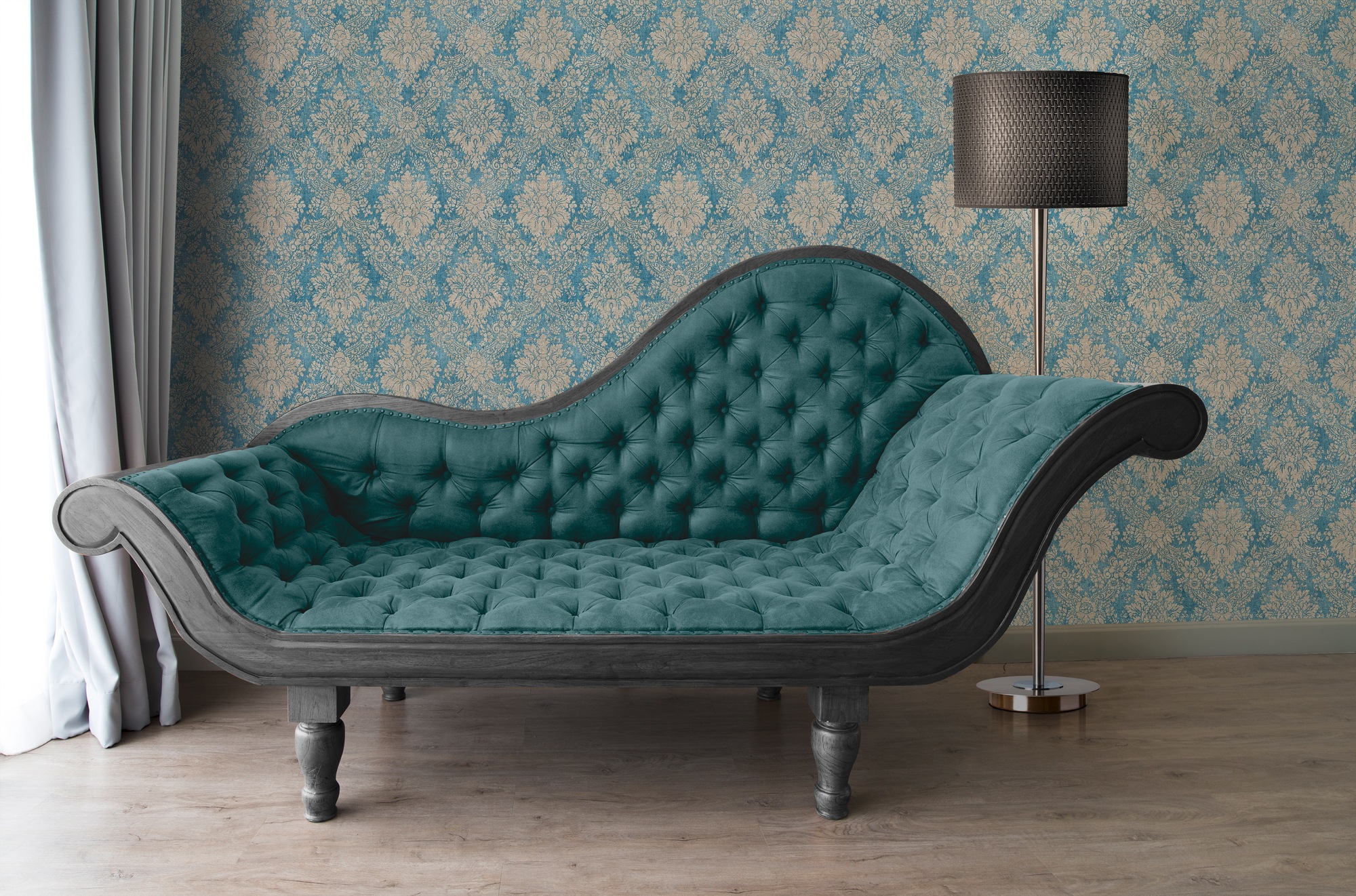 A.S. Création Vliestapete »Styleguide Vliestapete Barock Mustertapete Ornamente Blau Beige«, Strukturmuster, moderne Tapete mit Klassik-Muster Vliestapete für Schlafzimmer Flur