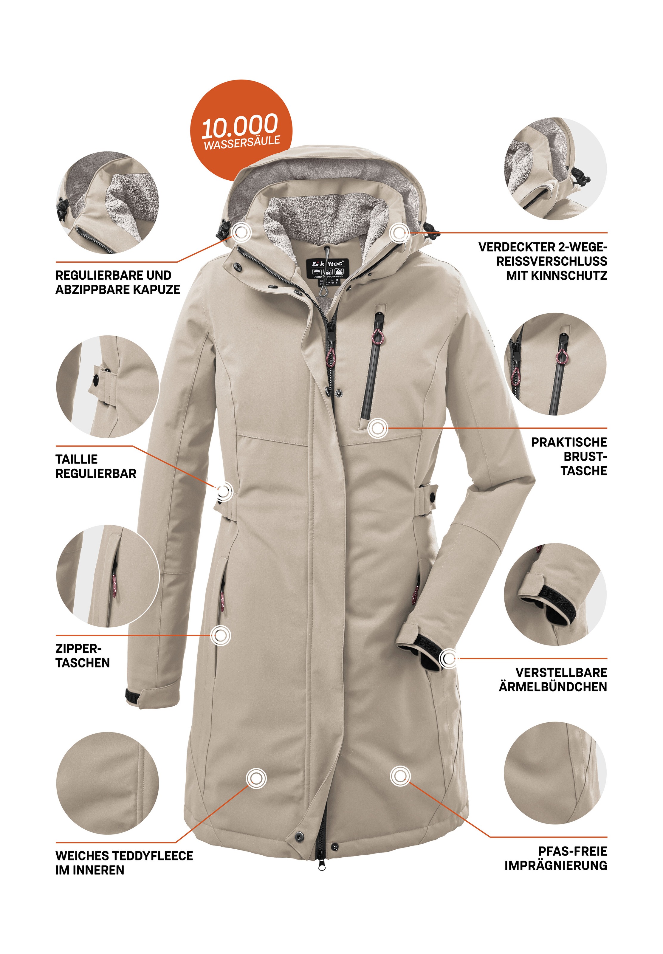 Killtec Parka »KOW 165 WMN PRK«, Wasser- und winddichter Parka mit Teddyfleece und abnehmbarer Kapuze