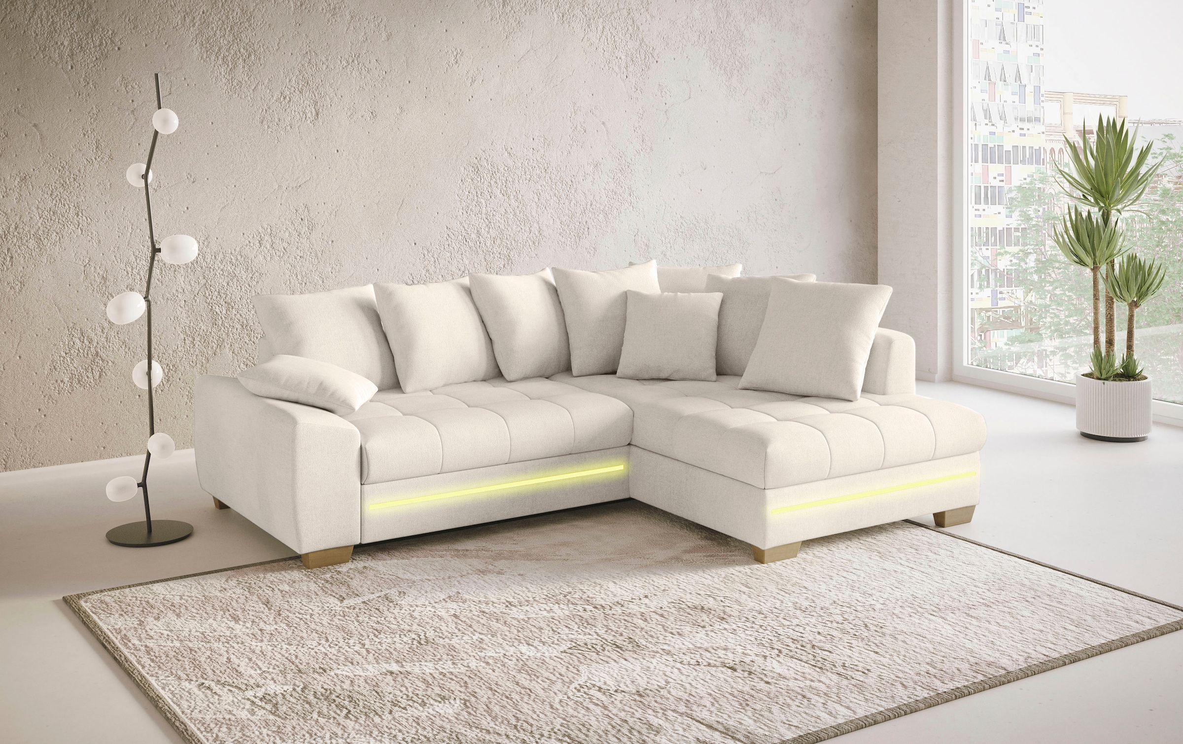 Mr. Couch Ecksofa »Nikita II, L-Form«, mit Kaltschaum, RGB-LED Beleuchtung, wahlweise mit Bett, Bettkasten