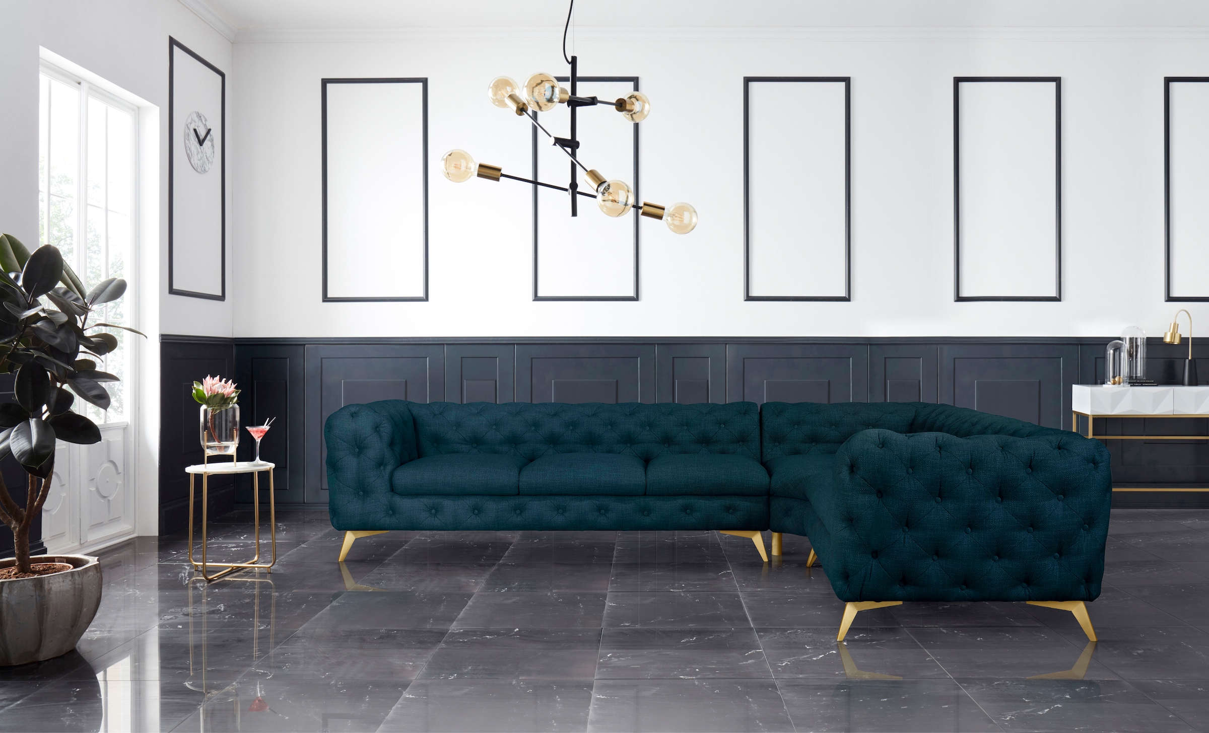 Leonique Chesterfield-Sofa »Ecksofa GLYNIS L-Form mit Wellenunterfederung, günstig online kaufen