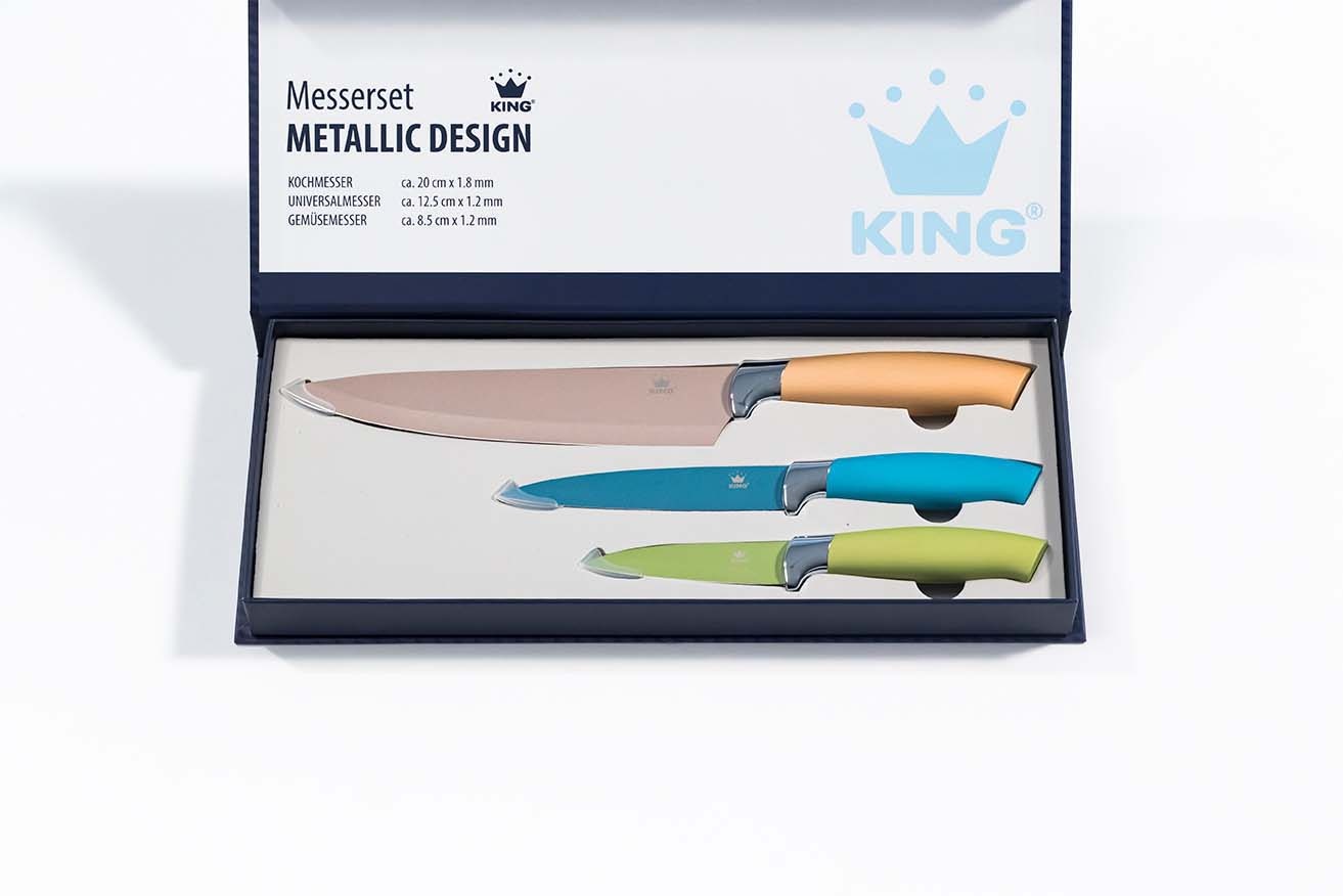 KING Messer-Set »AROMI Metallic«, (Set, 3 tlg.), inklusive 3tlg. Schüssel-Set