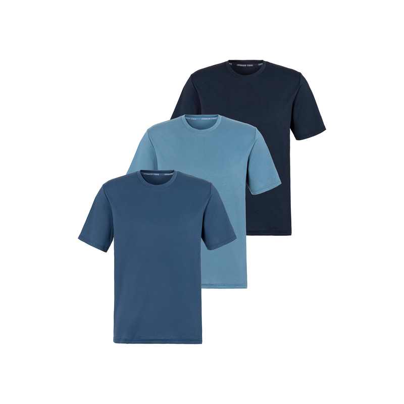 COPENHAGEN STUDIOS T-Shirt Packung, 3er-Pack, 3 Stk. tlg. Unterziehshirt aus hochwertiger Bio-Baumwolle hellblau/ blau / navy M M COPENHAGEN...