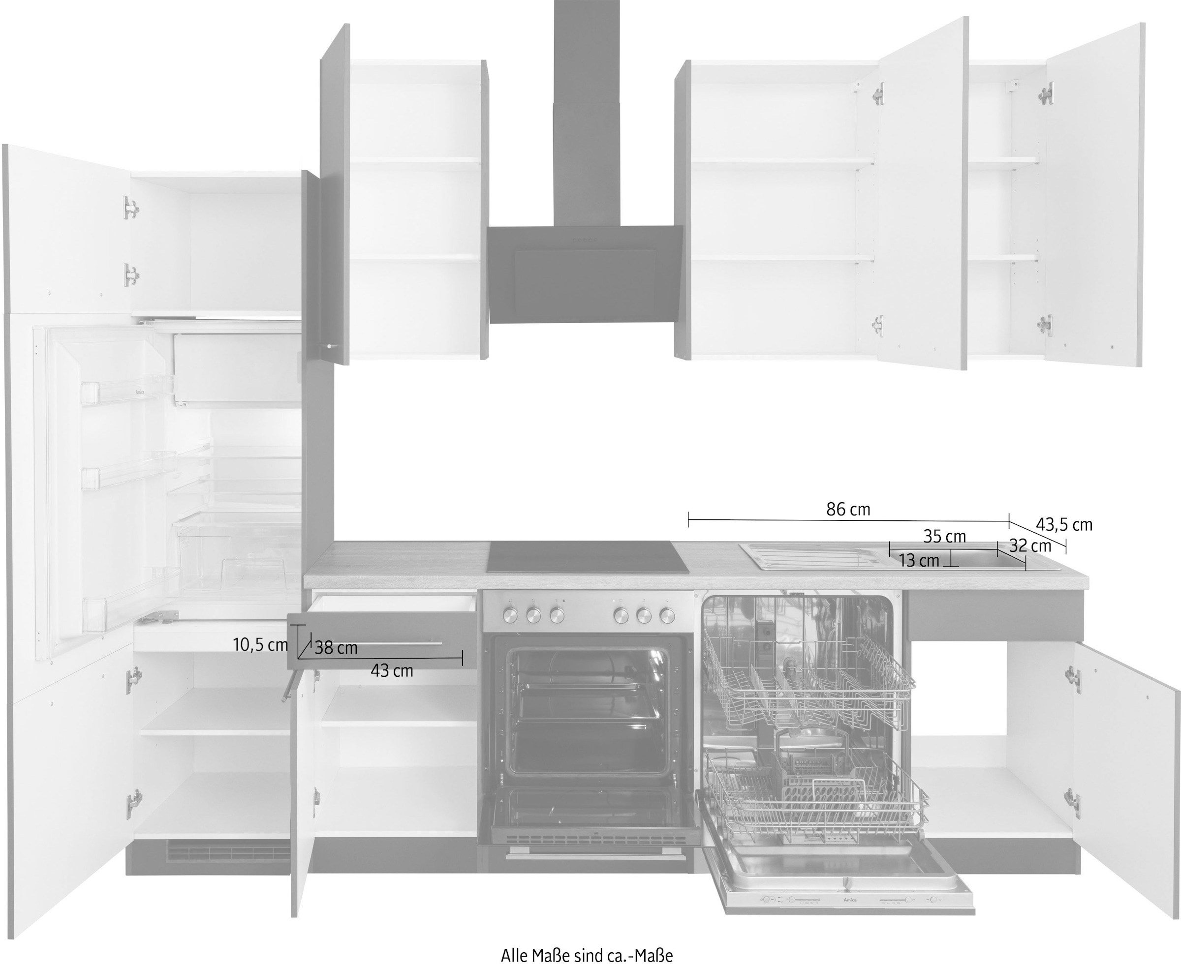 wiho Küchen Küchenzeile »Unna«, mit E-Geräten, Breite 280 cm