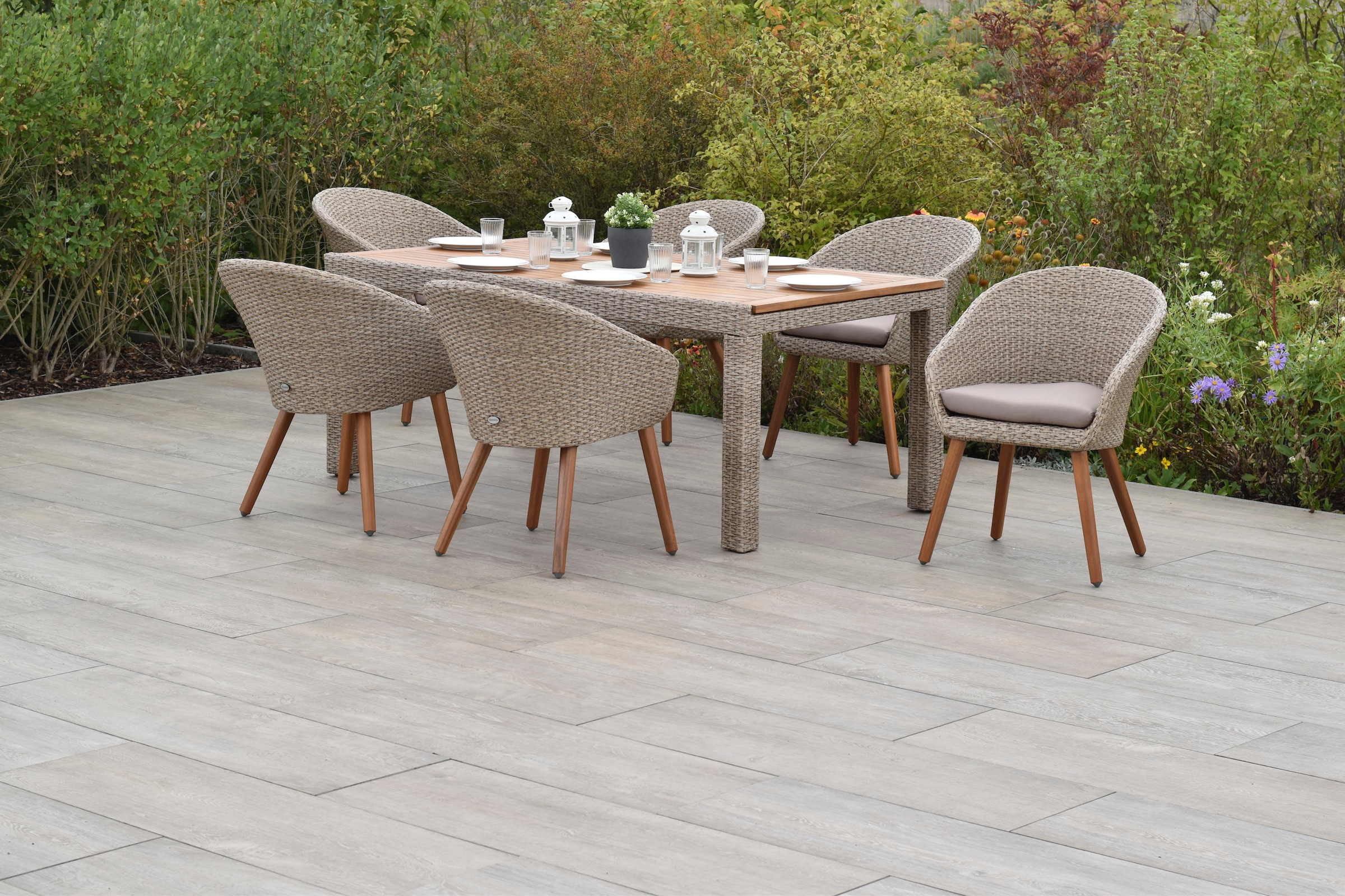 MERXX Garten-Essgruppe »»Arrone««, (Set, 7 tlg.), Sesselbeine aus Akazienholz