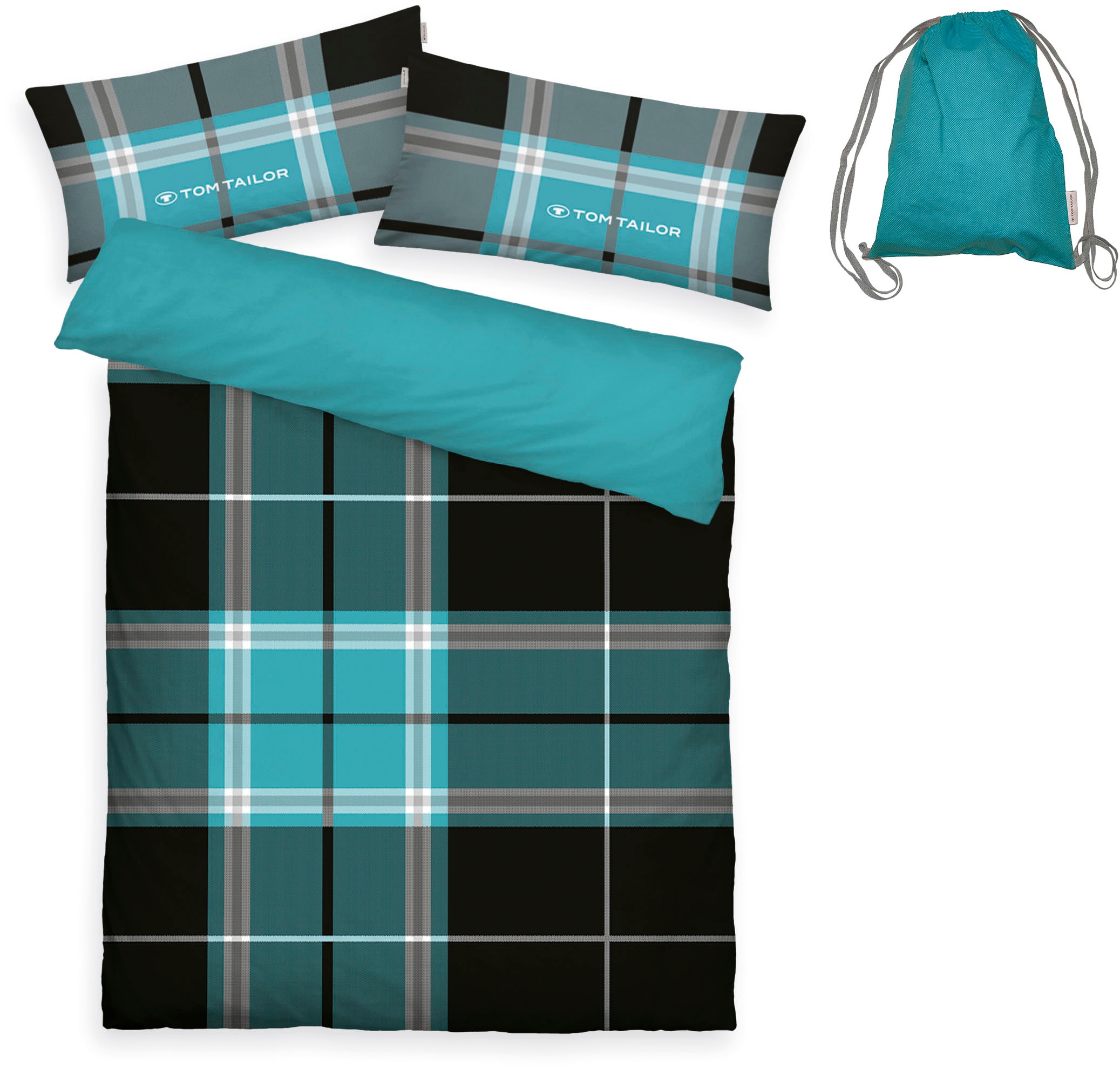 TOM TAILOR HOME Wendebettwäsche »Eric in Gr. 135x200 oder 155x220 cm«, mit Reißverschluss, mit GRATIS-Zugabe: Sportbeutel aus 100% Baumwolle