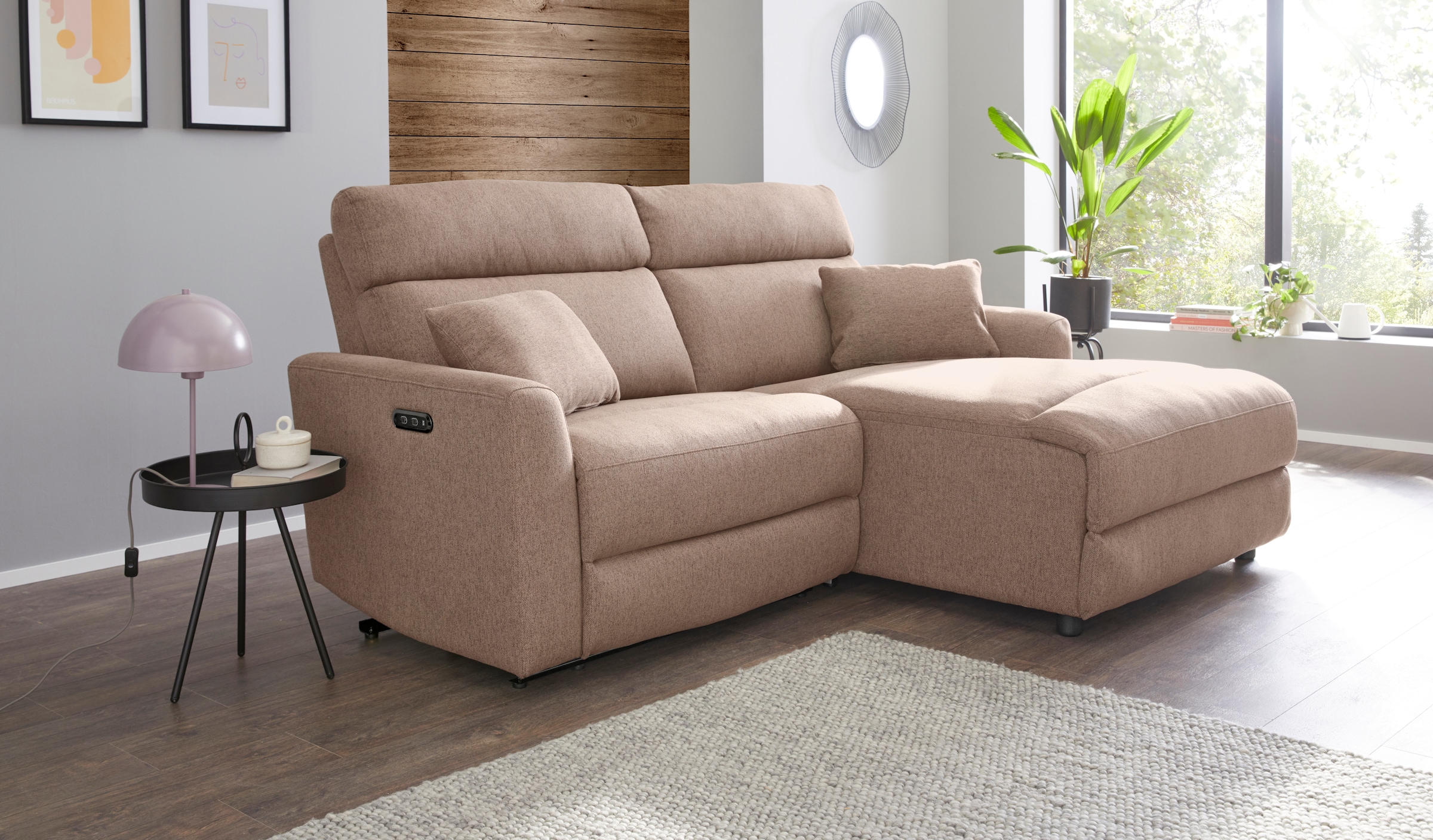INOSIGN Ecksofa »JENNA, L-Form, 209cm, manuelle u. elektrische Funktion, mit USB A/C,«, Liegefunktion 105°-150°, Federkern, Struktur fein