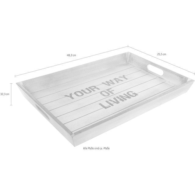 Myflair Möbel & Accessoires Tablett »Ewi, grau«, Dekotablett mit  Schriftzug, Shabby Optik auf Rechnung kaufen