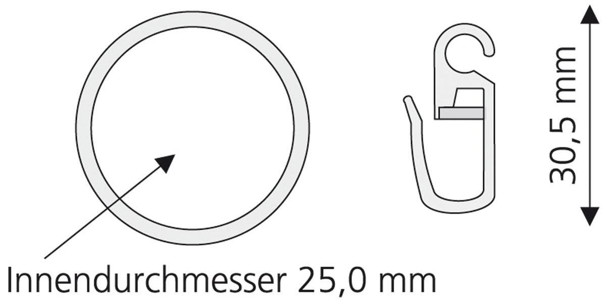 Liedeco Gardinenring, (Set, 8 St., mit Faltenlegehaken), für Gardinenstangen Ø 16 mm