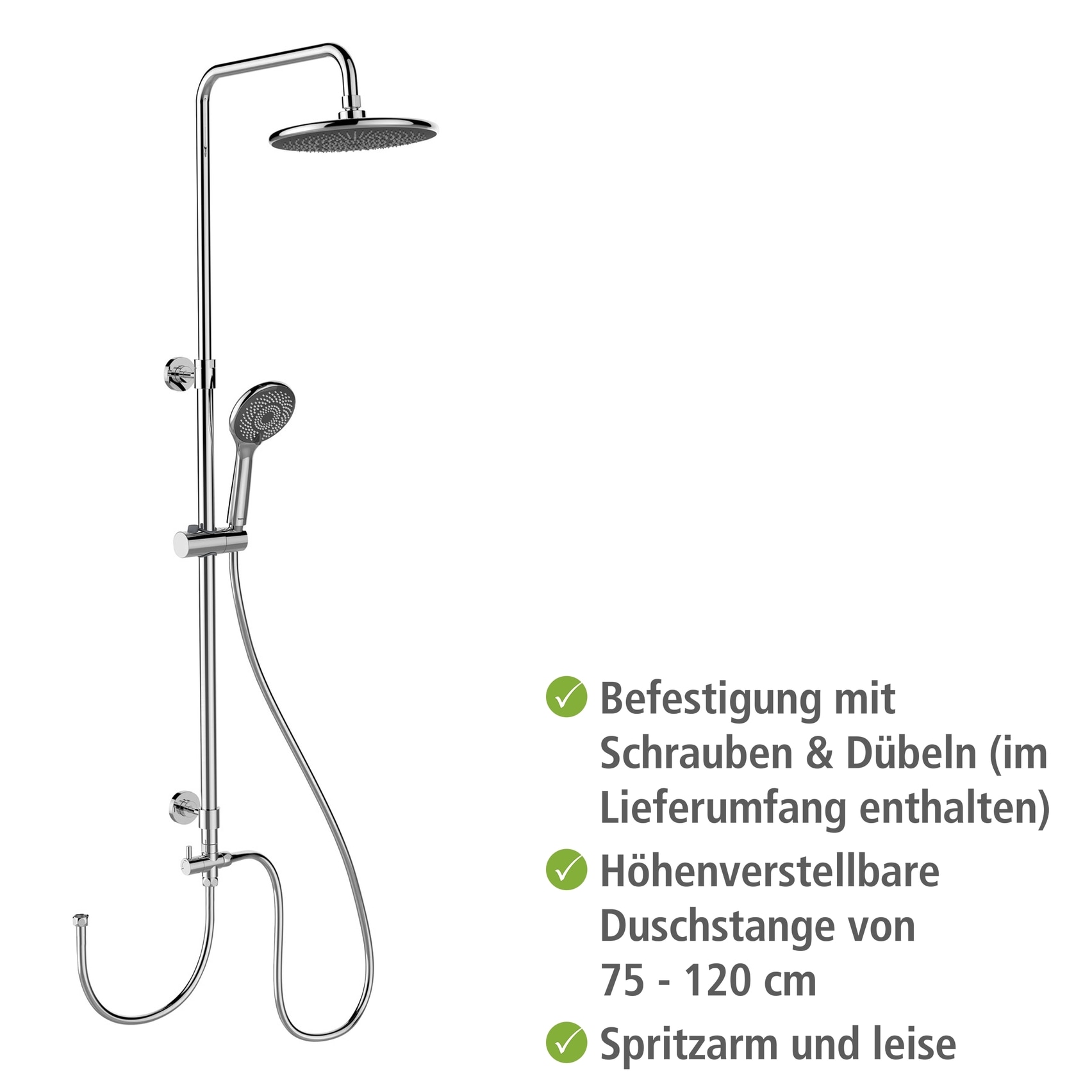 WENKO Duschsystem »Watersaving« Chrome, höhenverstellbare Duschstange von 75-120cm