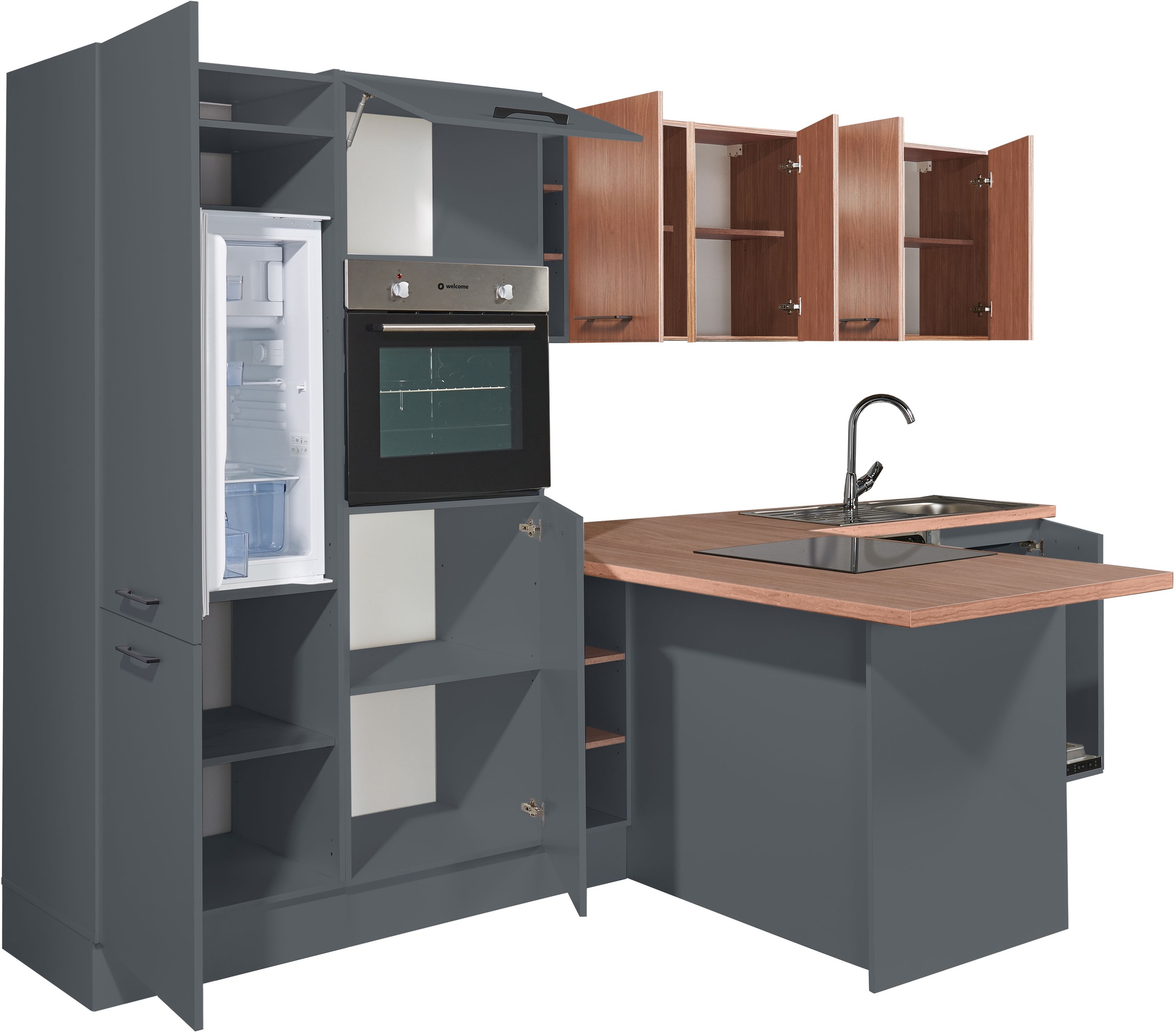 BASIC by Balculina Küchenzeile »Girona B/H/T 325x211x200 cm« Breite 325cm, wahlweise mit E-Geräte, Softclose