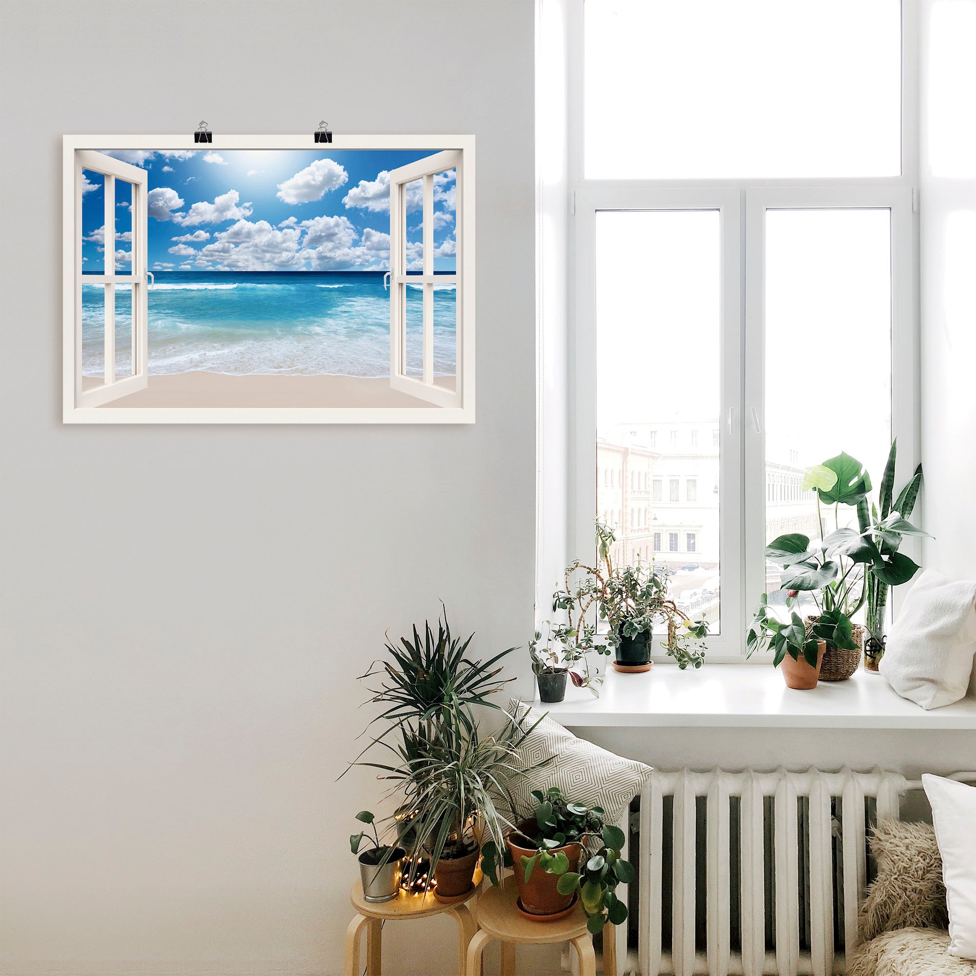 Artland Wandbild »Fensterblick Großartige Strandlandschaft«, Fensterblick, (1 St.), als Leinwandbild, Poster, Wandaufkleber in verschied. Größen