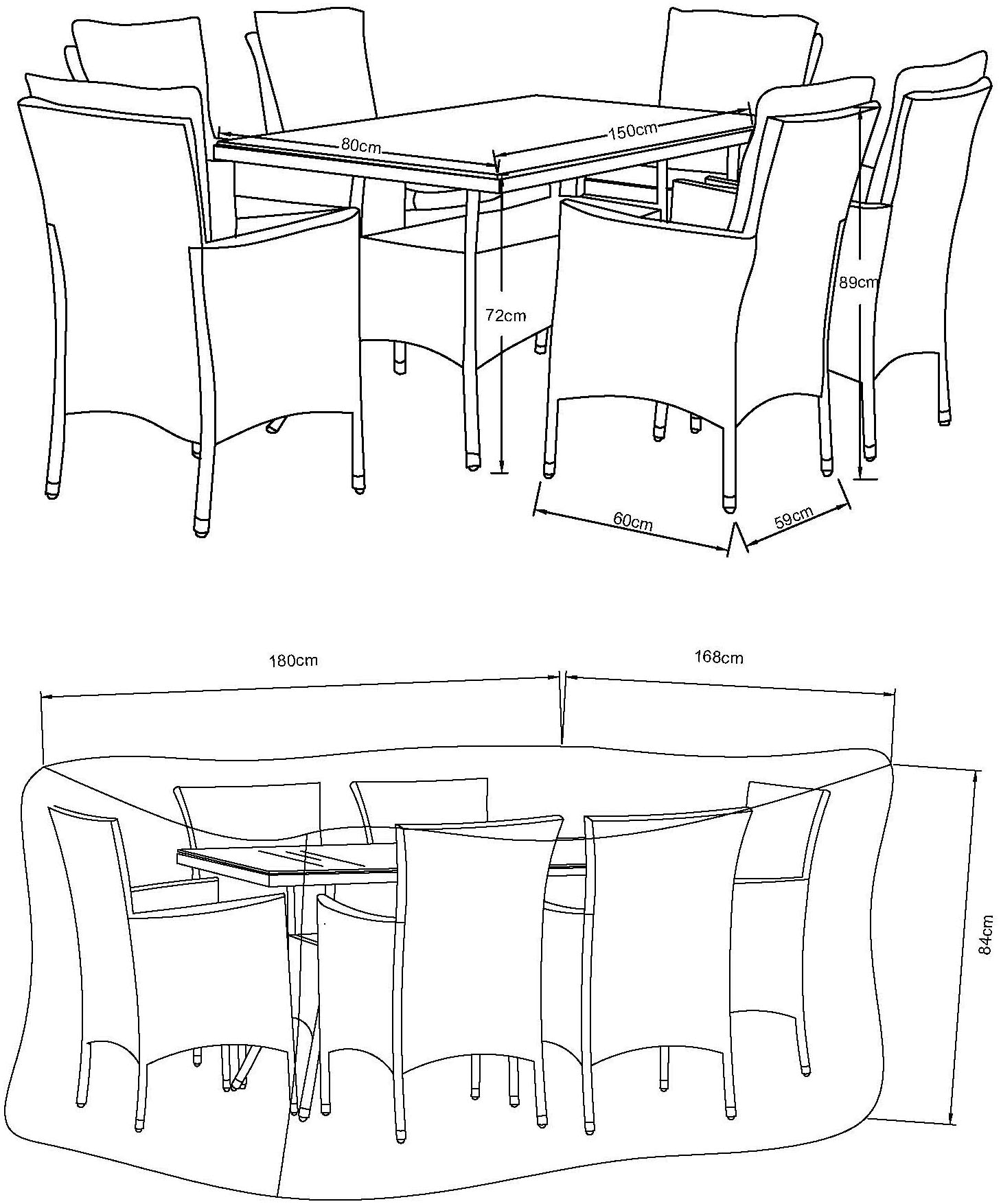 KONIFERA Garten-Essgruppe »Mailand«, (19 tlg.), 6 Sessel, Tisch 150x80 cm, Polyrattan, mit GRATIS-Zugabe: 1 Schutzhülle
