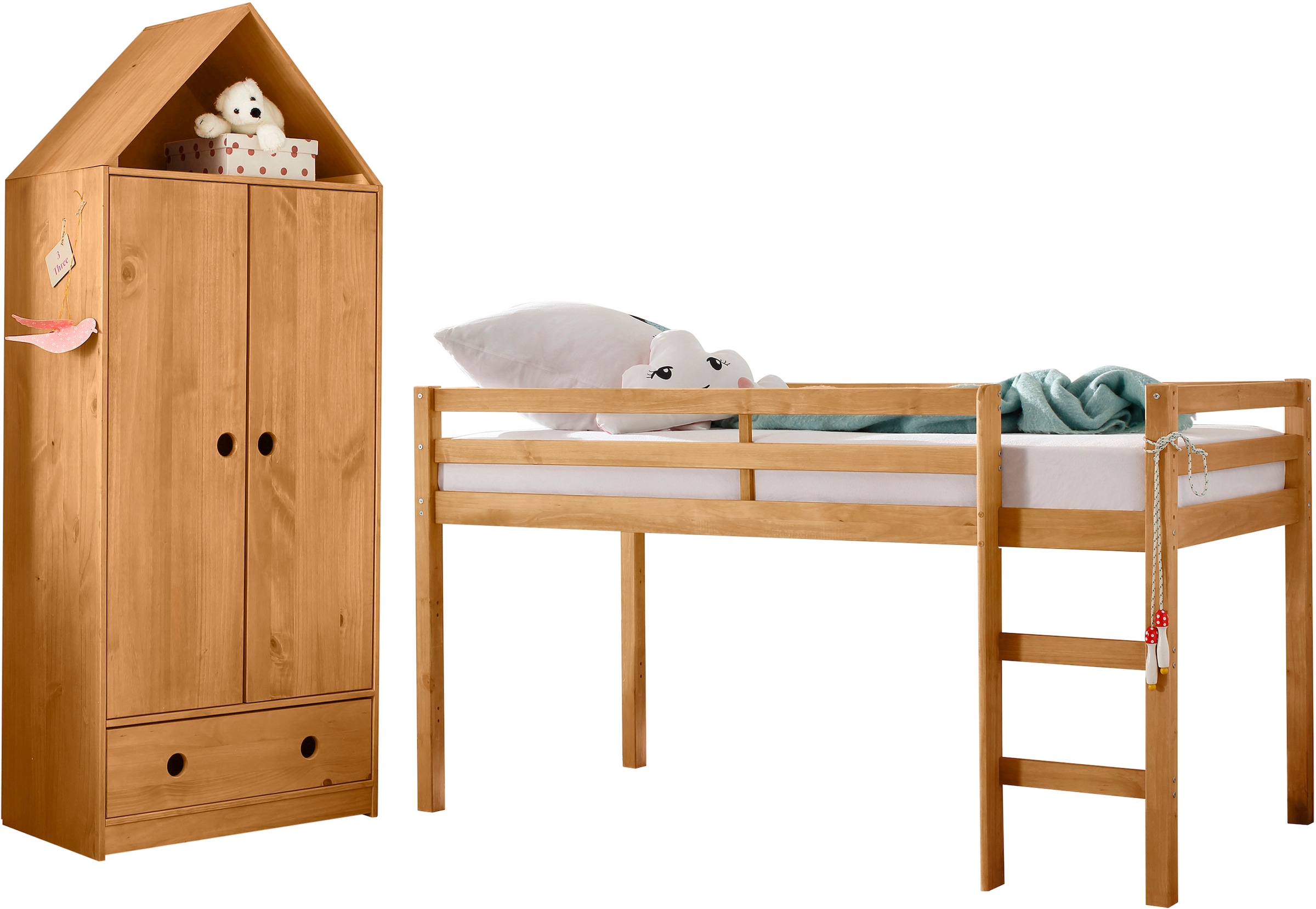Lüttenhütt Hochbett »Alpi«, aus schönem massivem Kiefernholz, Außenmaßenbreite 103 cm