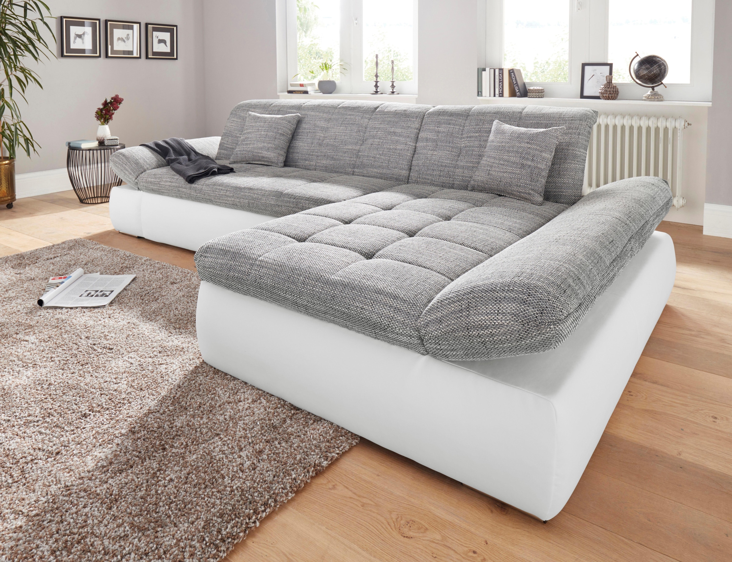 DOMO collection Ecksofa »PB Moric wahlweise mit Bettfunktion + Armteilverstellung, L-Form«, im XXL-Format, B/T/H:300/172/80 cm, feine Steppung