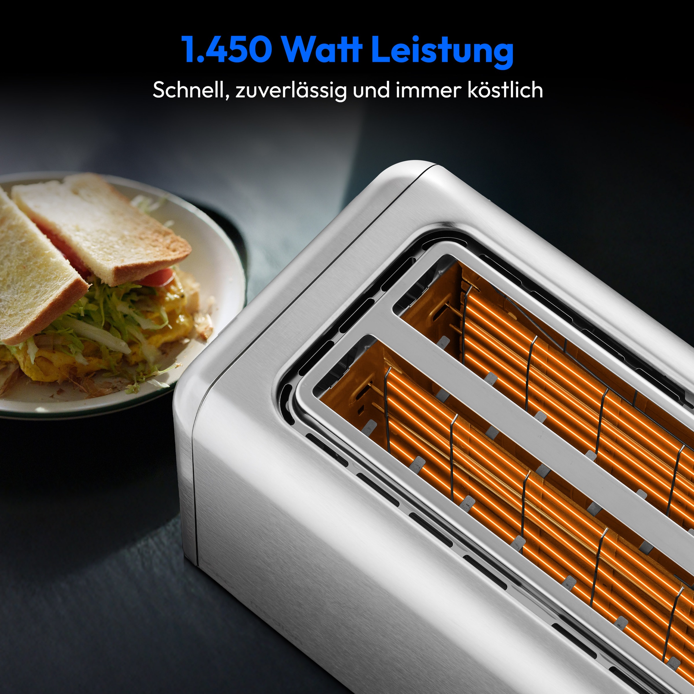 Medion® Toaster »Langschlitztoaster, MD12103, LED Sensor-Touch-Display« 2 lange Schlitze für 4 Scheiben 1450 W abnehmbarer Brötchenaufsatz