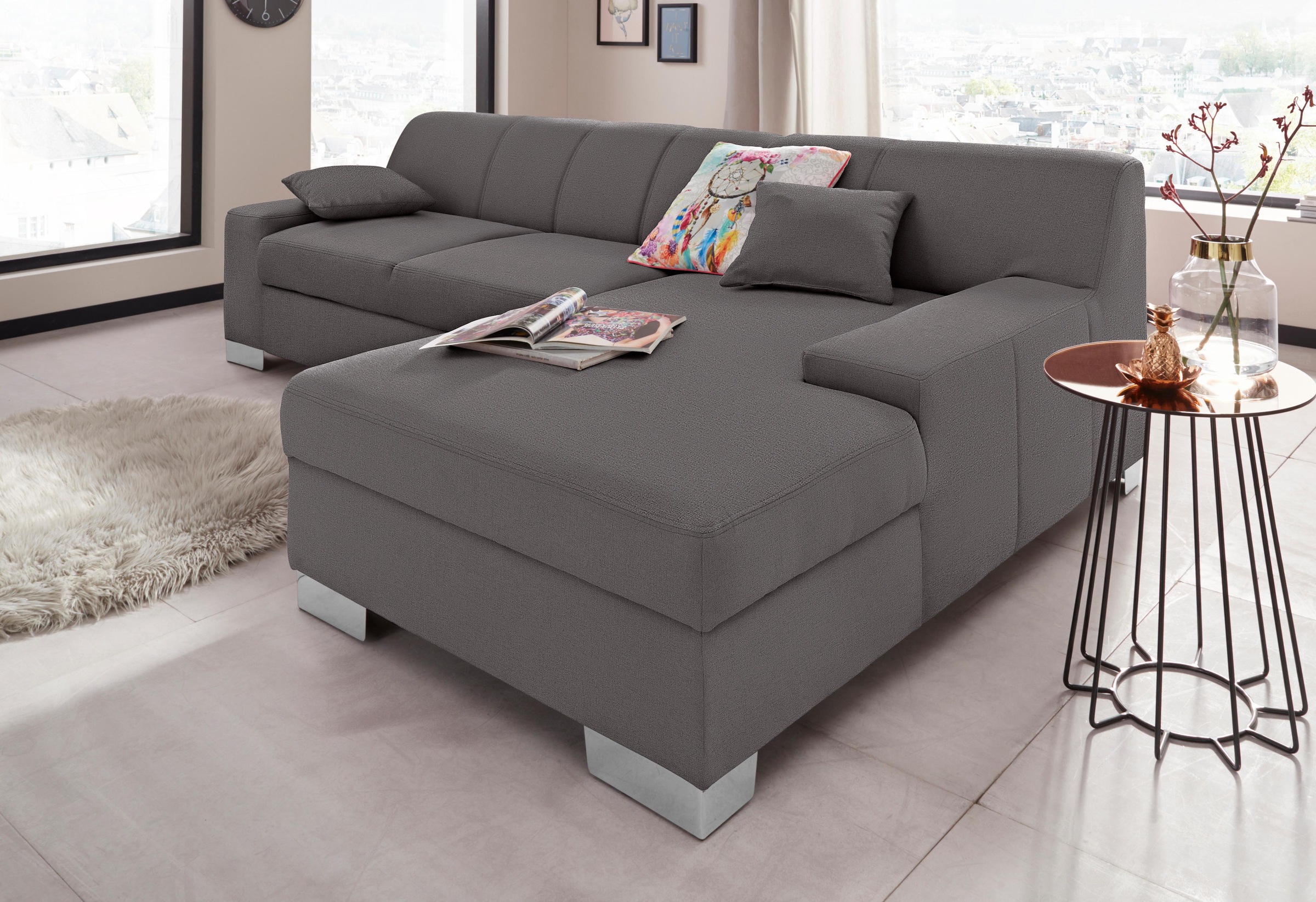 DOMO collection Ecksofa »Bero, elegant und zeitlos, flache Armlehnen, L-Form«, fester Sitzkomfort, wahlweise mit Bettfunktion