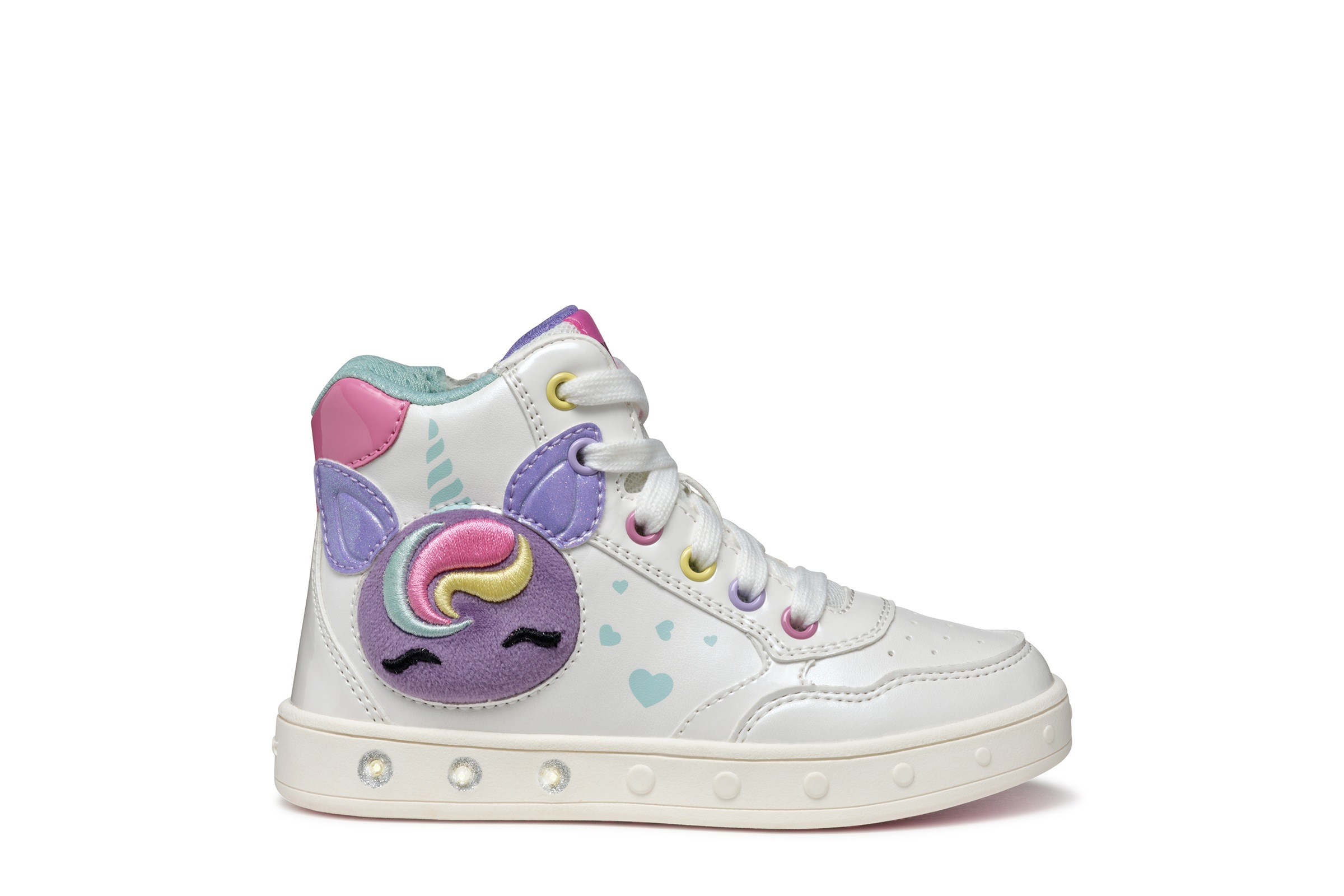 Geox Sneaker »J SKYLIN GIRL Blinkschuh«, Schnürboots, Blinkschuh mit Glitzer und Blinkfunktion