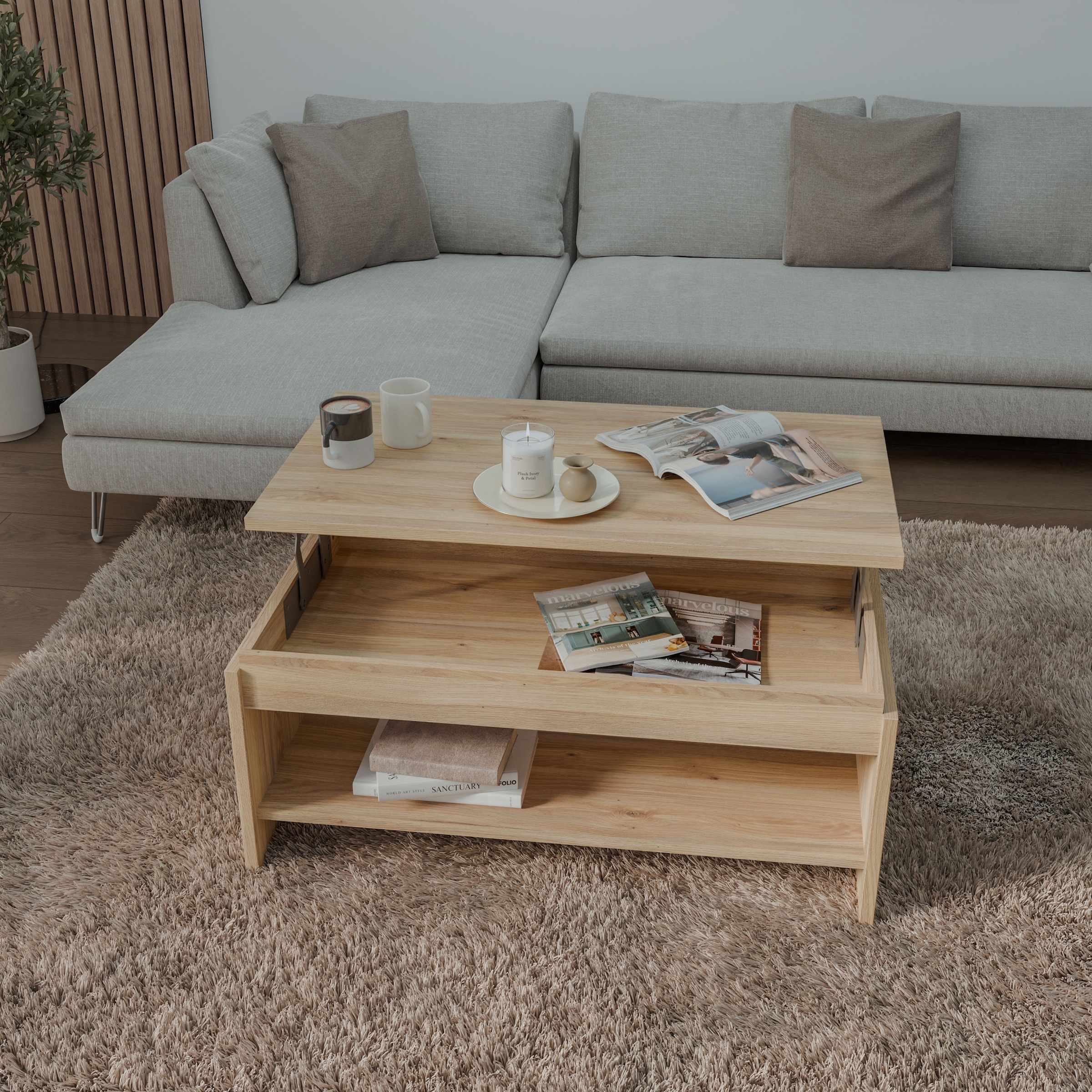 FORTE Couchtisch »Couchtisch, Ablage, Stauraum, als Esstisch nutzbar« höhenverstellbar, B/H/T 100/45,7/56 cm