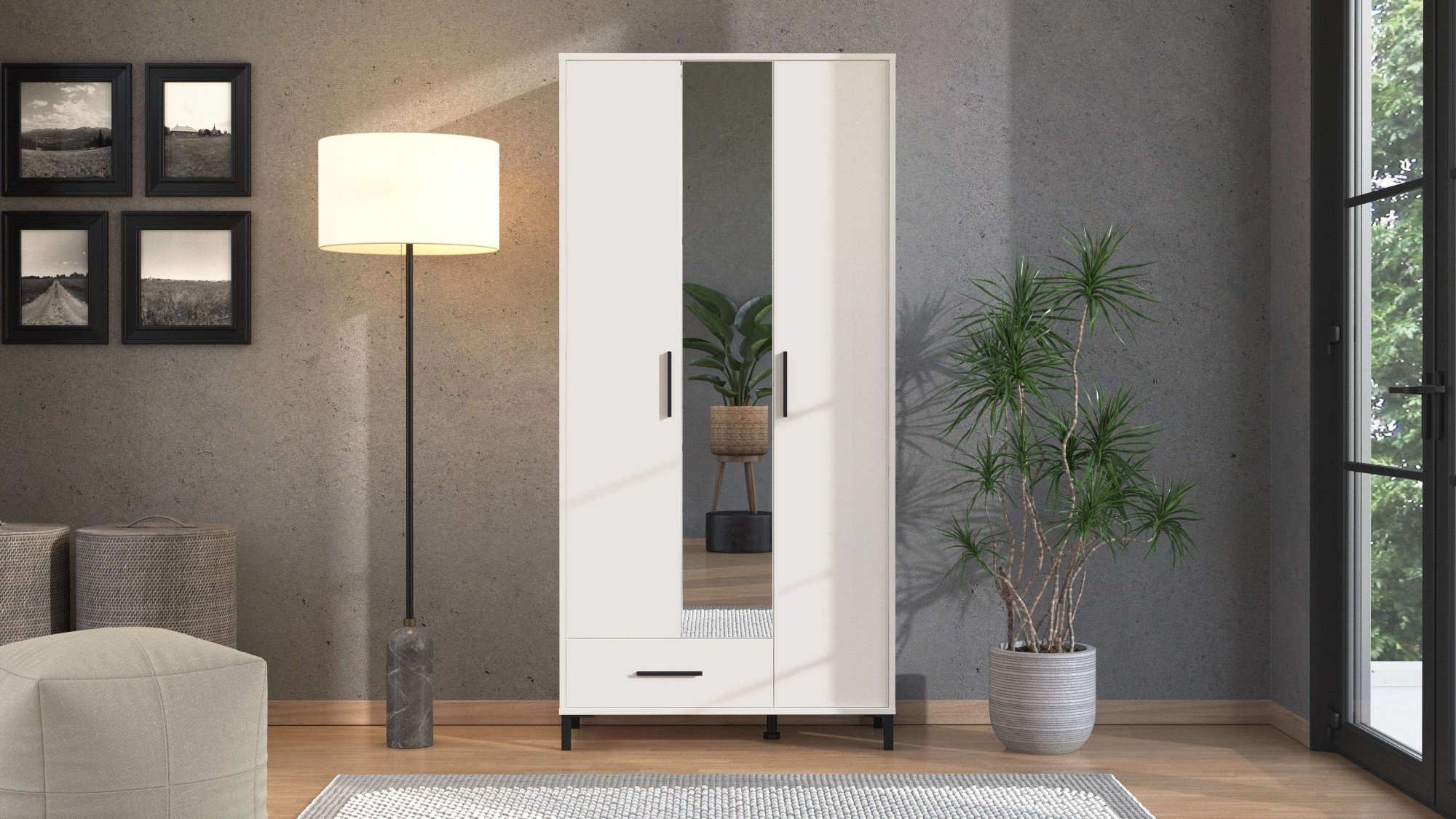 Home affaire Garderobenschrank »Orkney Kleiderschrank, Stauraumschrank, Flurschrank, Höhe 193 cm«, Spiegeltür, Breite 93 cm, ausziehbare Kleiderstange, Schublade