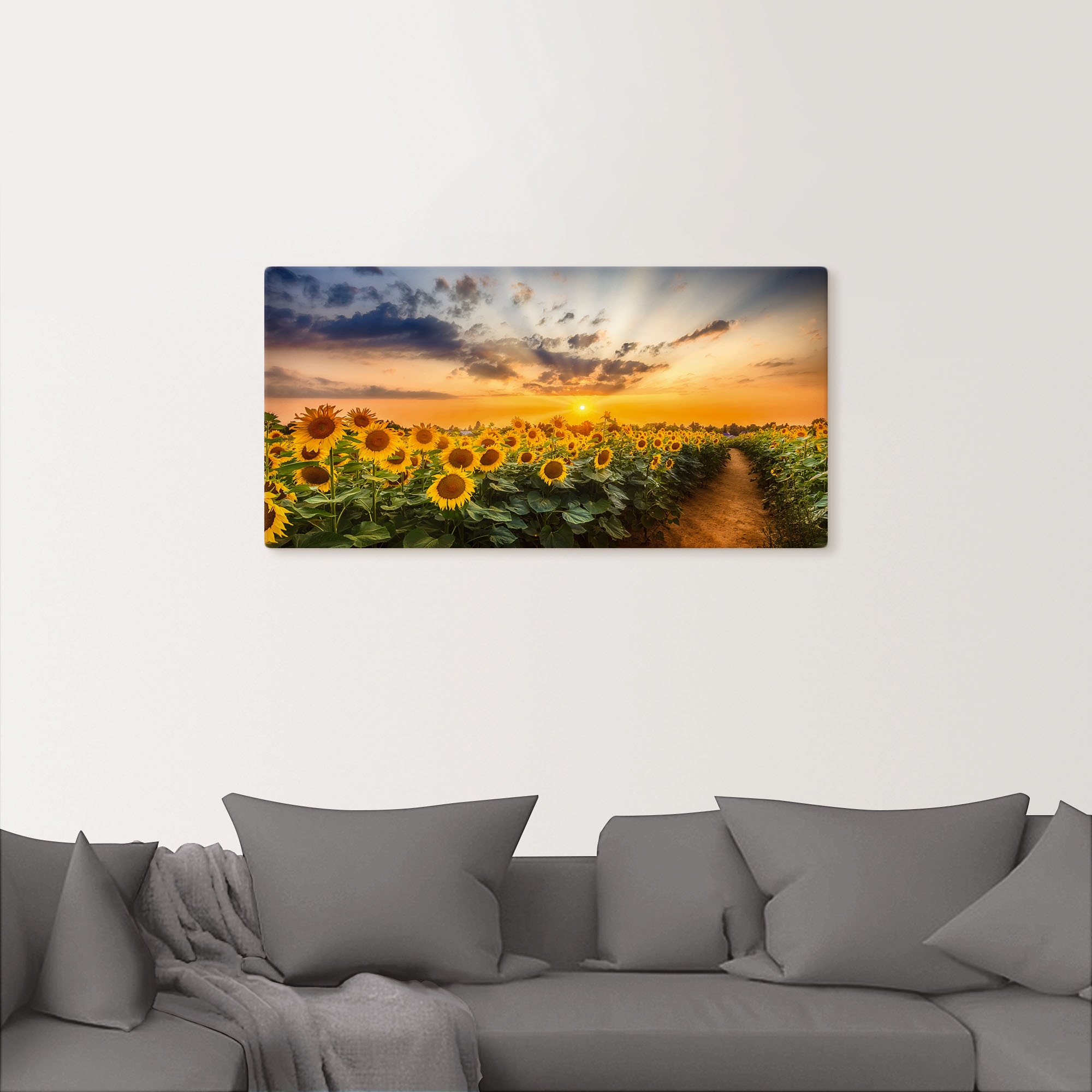 Artland Wandbild »Sonnenblumenfeld bei Sonnenuntergang«, Blumenbilder, (1 St.), als Alubild, Outdoorbild, Leinwandbild, Poster in verschied. Größen