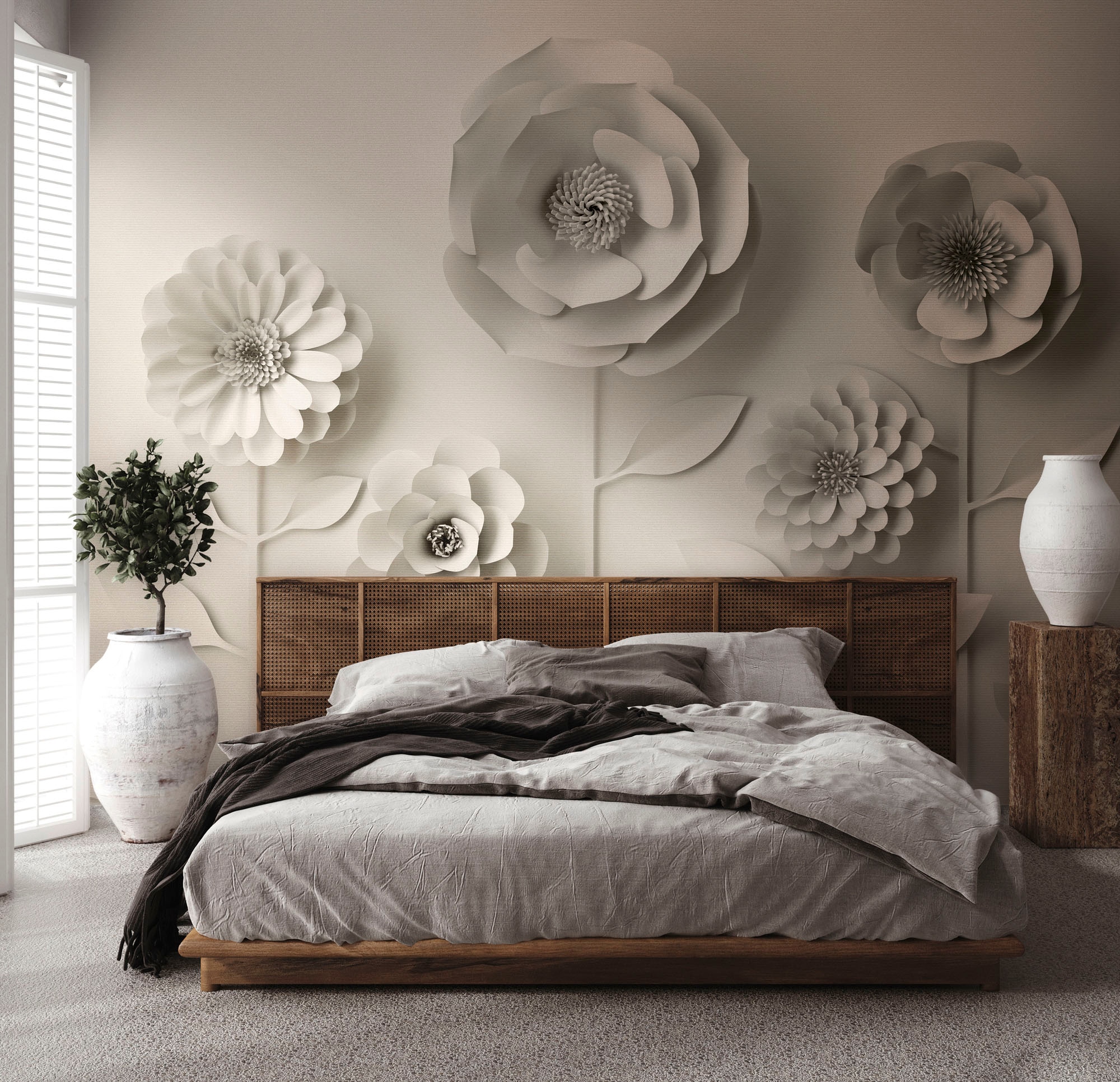 living walls Fototapete »The Wall«, 3D-Optik-matt-geblümt, Fototapete Blume Tapete 3D Tapeten Wohnzimmer Schlafzimmer Flur Design