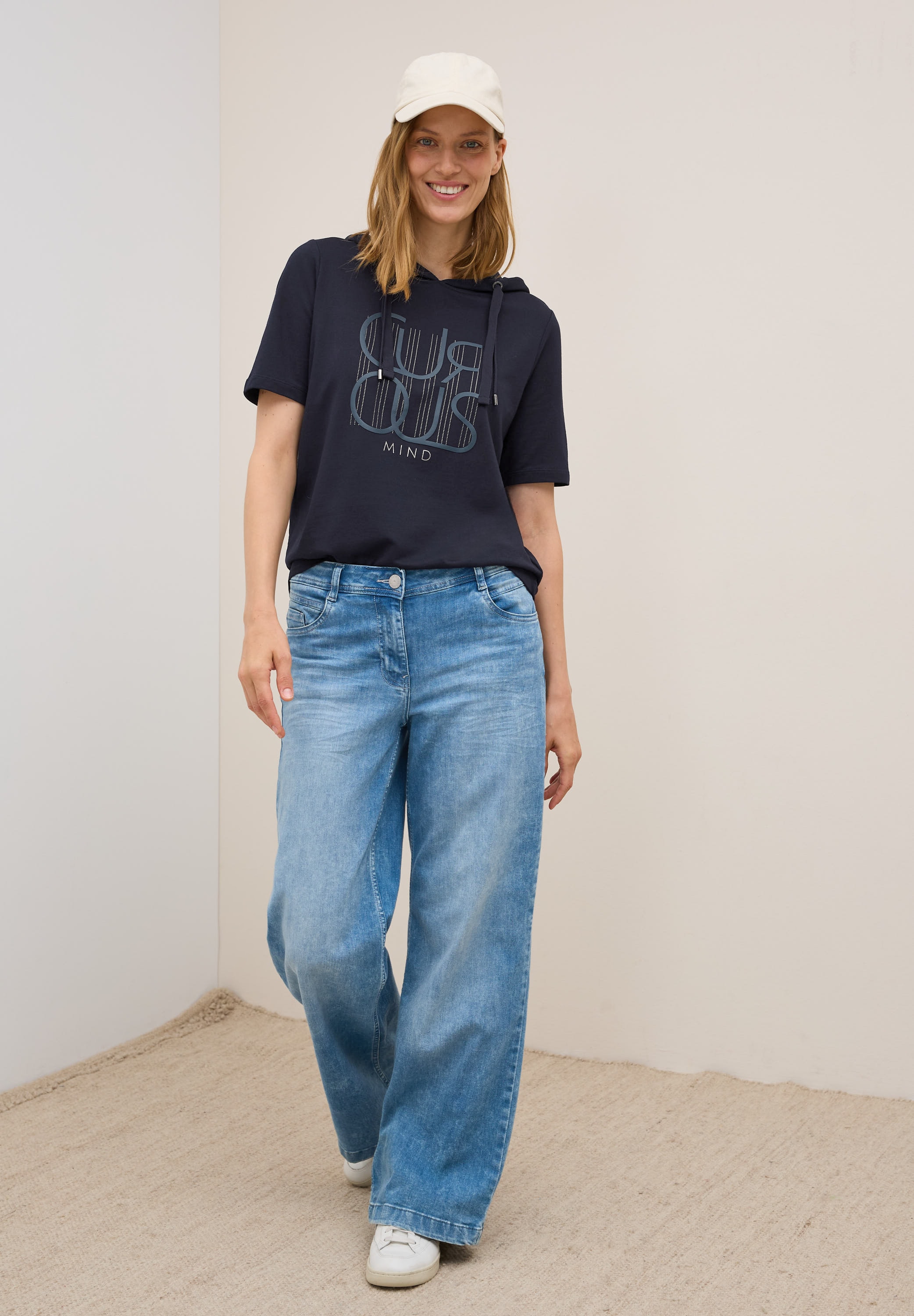 Cecil Kapuzensweatshirt , Halbarm-Shirt mit Glitzer-Print und Kapuze
