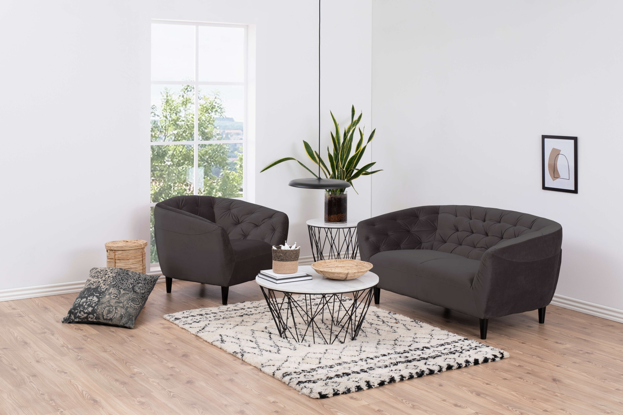 ACTONA GROUP Loungesessel »Ria Armlehnstuhl, Polstersessel, Einzelsofa, Relaxsessel,«, 1-Sitzer, Samtstoff, Massivholz-Beine, Taschenfederkern, Tufting