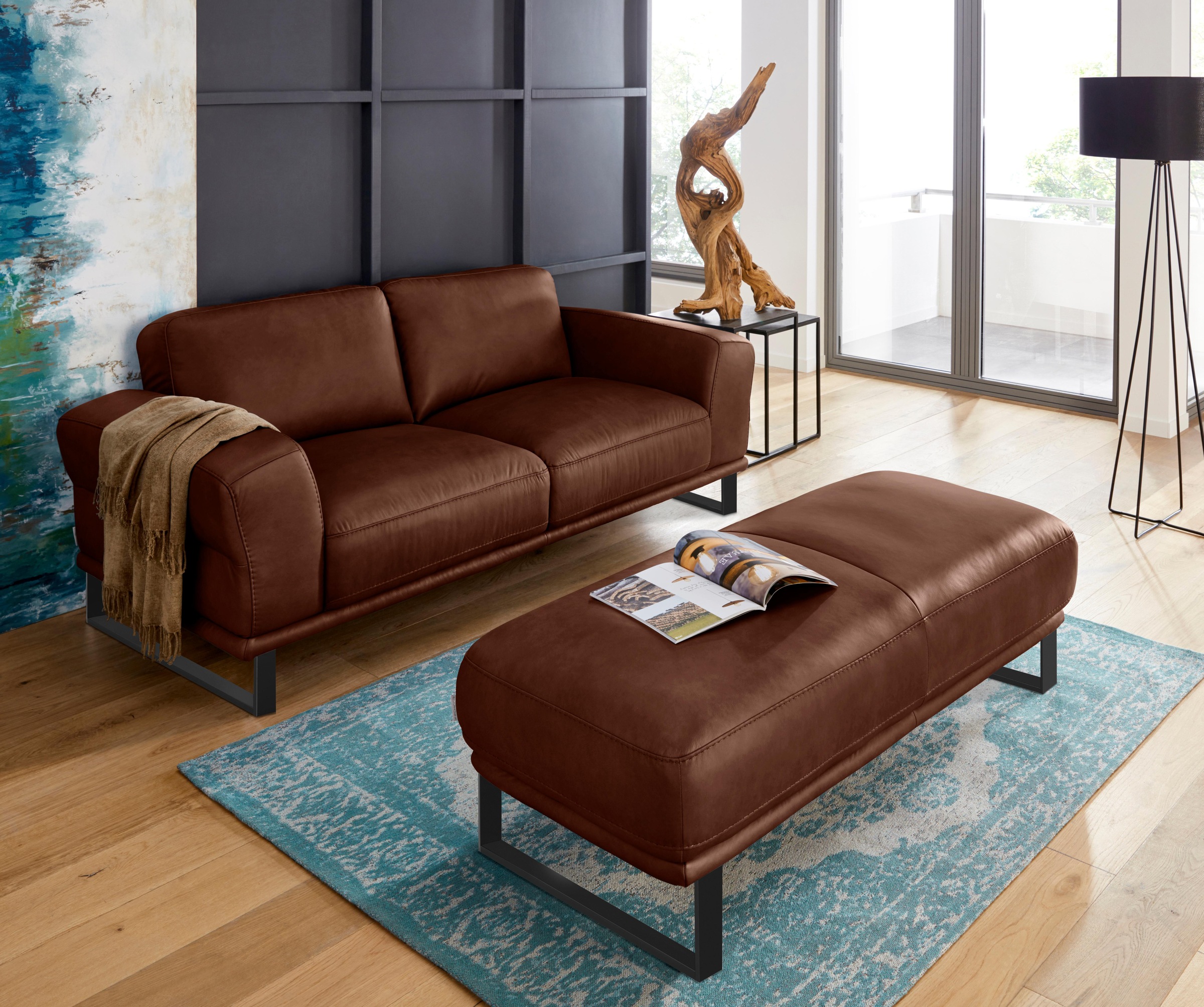 W.SCHILLIG Hocker »montanaa«, mit Metallkufen in Schwarz pulverbeschichtet, Breite 141 cm