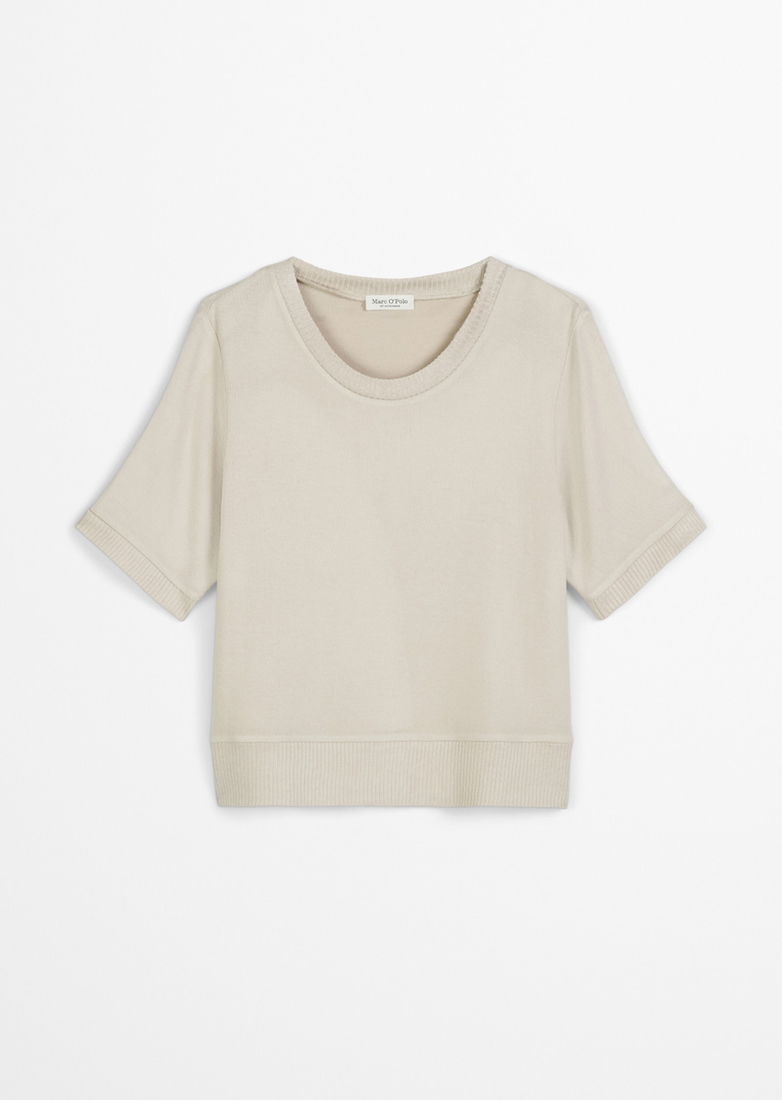 Marc O'Polo Kurzarmshirt gerippte Abschlüsse, Rundhals, Halbarm, weich, Modalmix, leicht