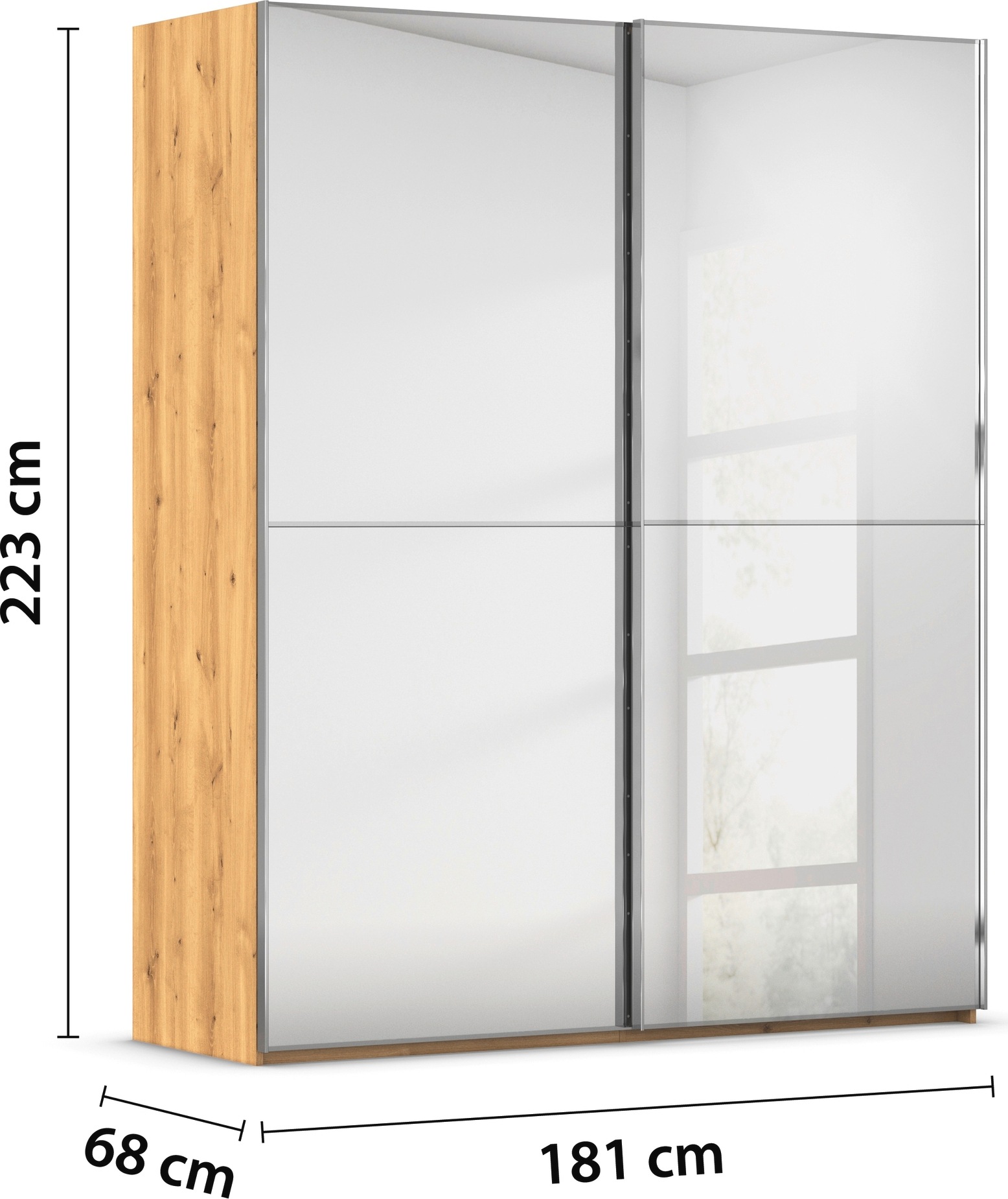 rauch Schwebetürenschrank »Kleiderschrank Schrank Garderobe Schlafzimmerschrank SCALE-DUO«, edle zweigeteilte Türen Spiegelfront und 3 Zierleisten MADE IN GERMANY