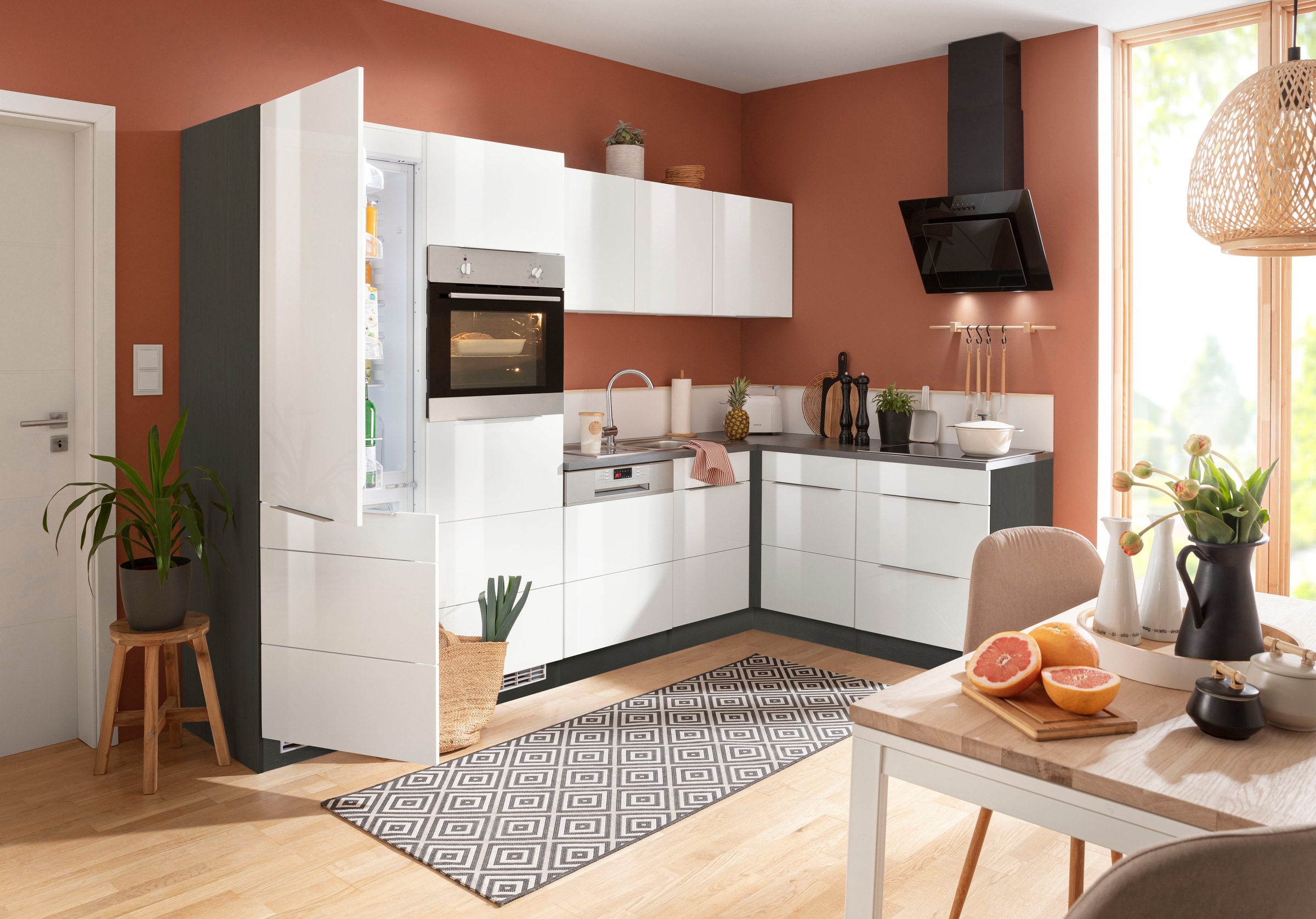 KOCHSTATION Winkelküche »KS-Brindisi Stellbreite 290/170 cm«, wahlweise mit E-Geräten und Induktion, mit MDF-Fronten
