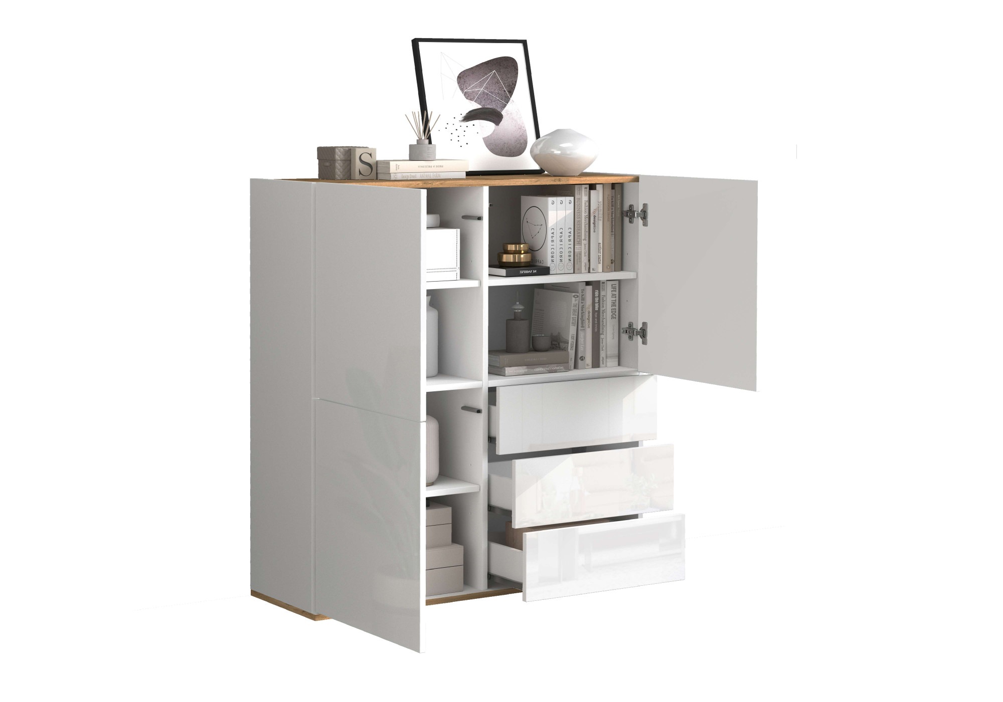 INOSIGN Highboard »GARDA Highboard, Kommode, Schrank, Grifflos mit Push to Open«, (1 St.), 3 Türen, 3 Schubladen, grifflos Breite 102 cm