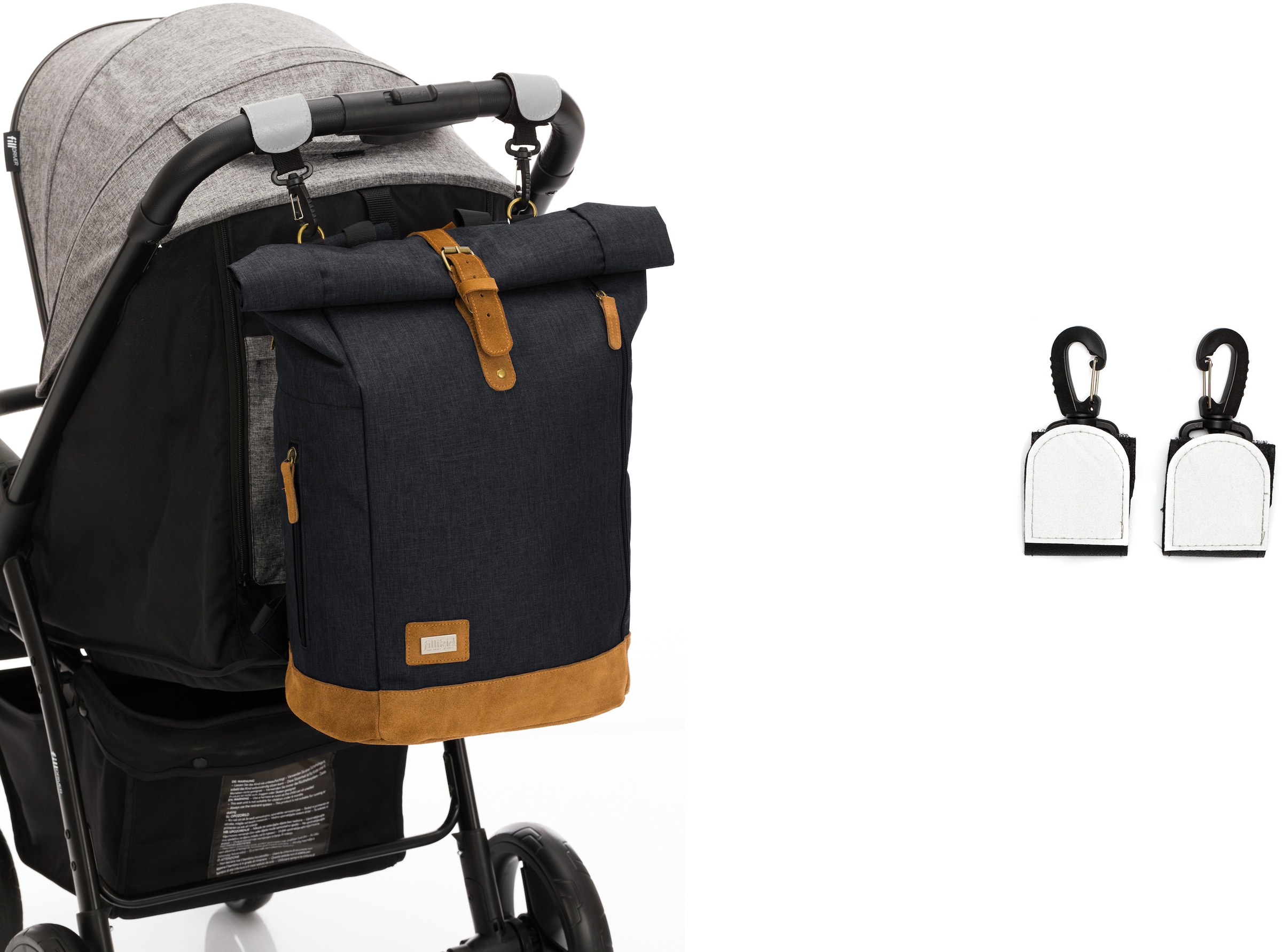Fillikid Wickelrucksack »Rolltop Berlin, schwarz melange«, Reflektoren, inkl. Wickeltunterlage