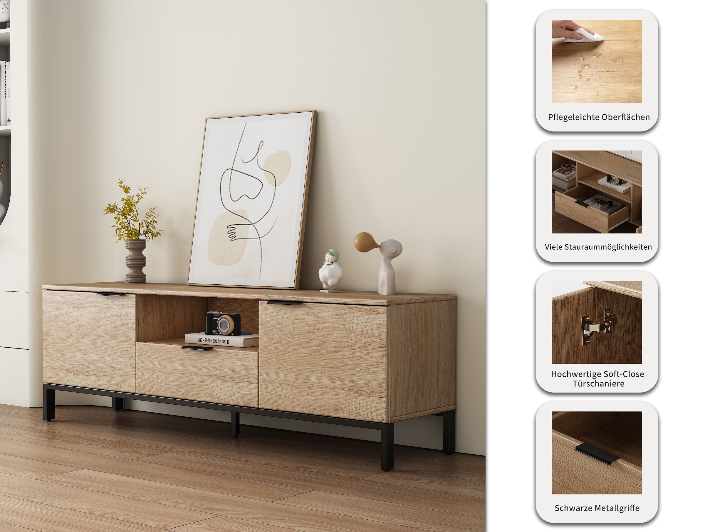 OTTO home TV-Board »Jorinde« Melaminoberfläche, flexibler Stauraum und robustes Metallgestell