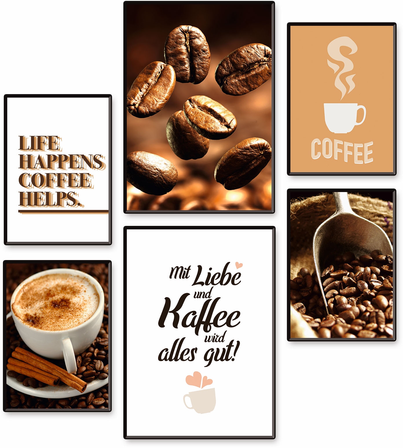 Artland Poster »Kaffee Vielfalt«, Kaffee Bilder, (Set, 6 St.), 6er Set, 2xDIN A3 / 4xDIN A4, ohne Rahmen