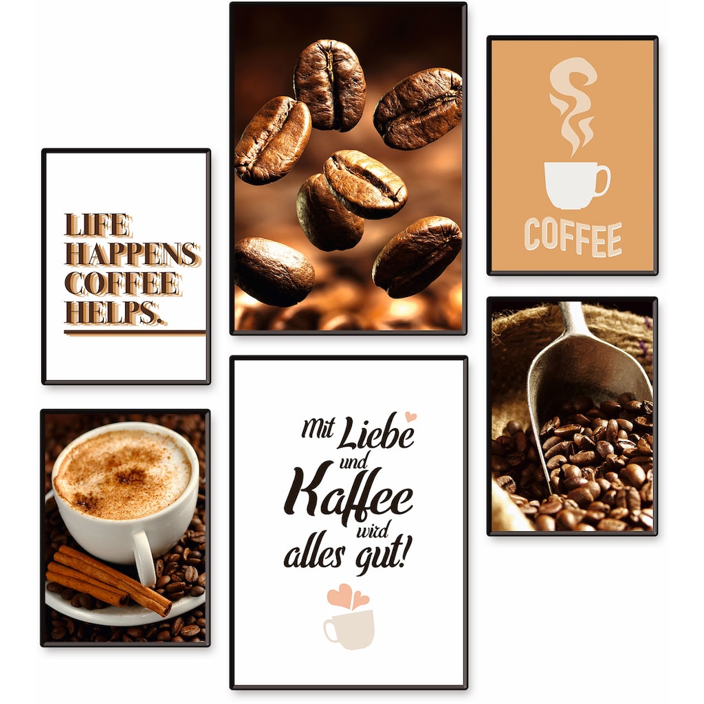 Artland Poster »Kaffee Vielfalt«, Kaffee Bilder, (Set, 6 St.), 6er Set, 2xDIN A3 / 4xDIN A4, ohne Rahmen