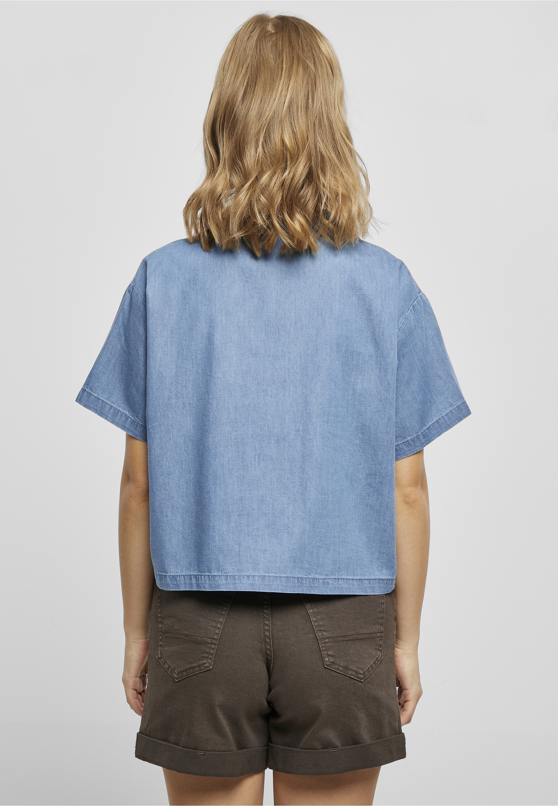 URBAN CLASSICS Blusenshirt »Urban Classics Damen Ladies Light Denim Resort Shirt« 1 tlg.