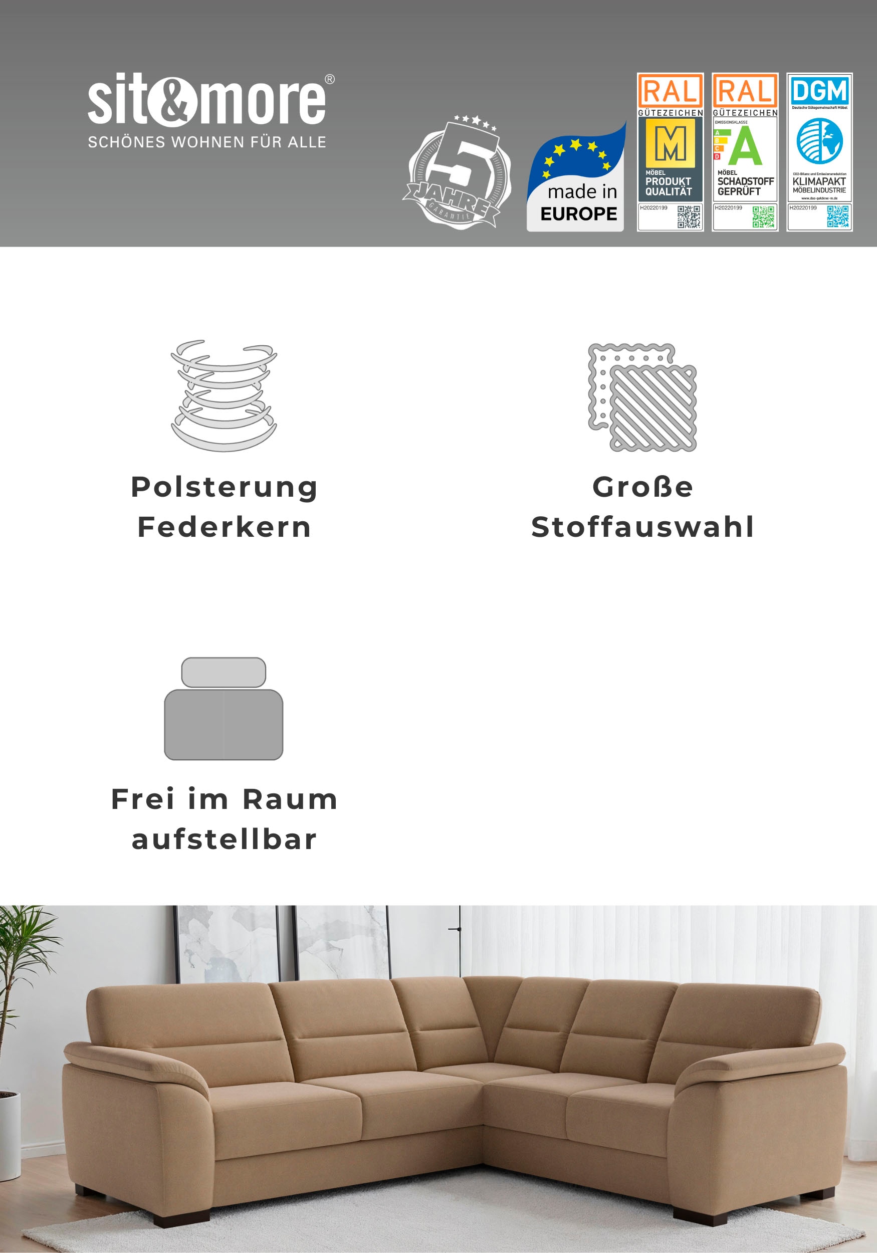 sit&more Ecksofa »Montego« wahlweise mit Bettfunktion und Schubkasten