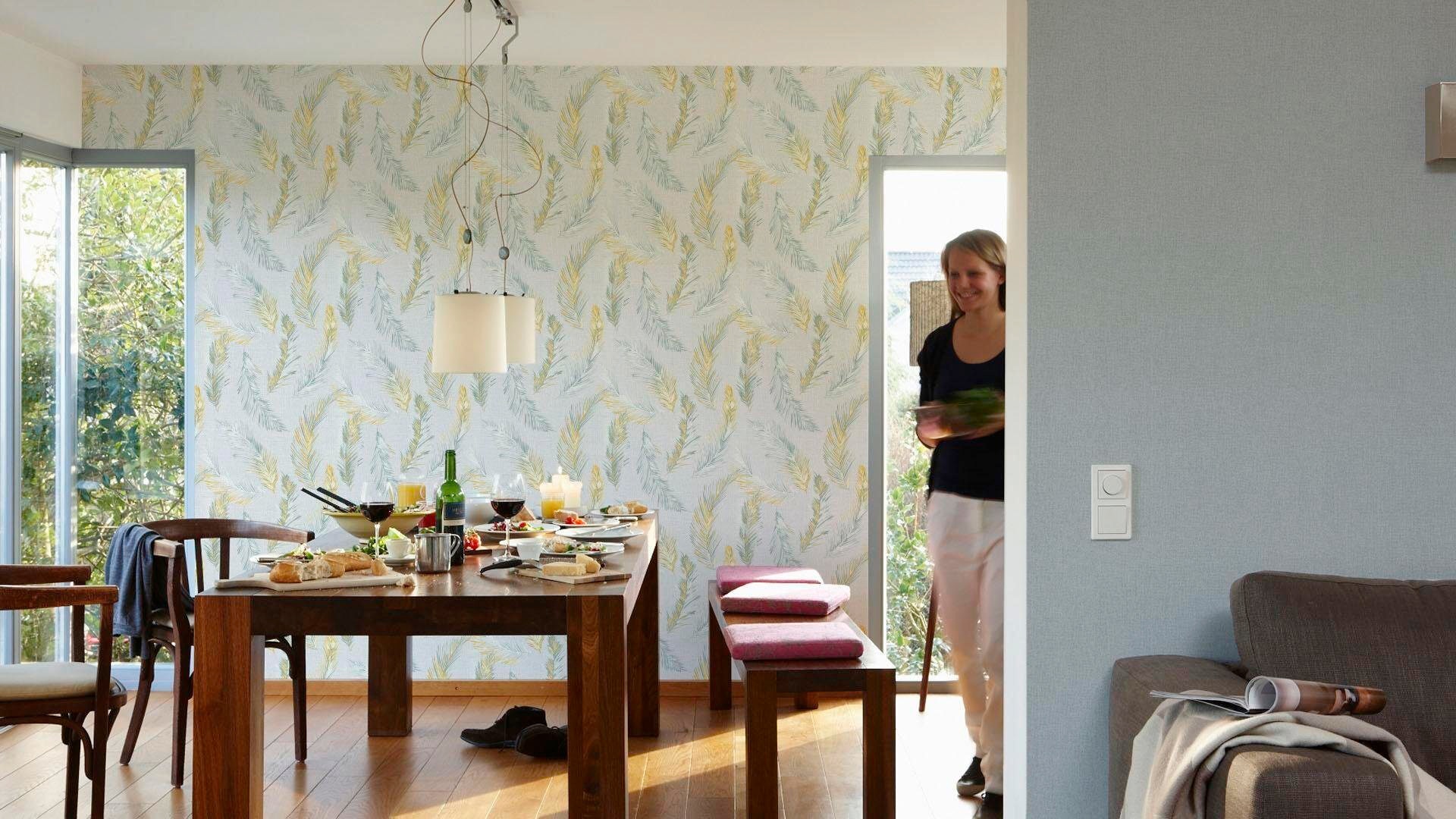 living walls Vliestapete »Four Seasons« Motiv | Strukturmuster | gemustert leicht strukturiert Boho Tapete Federn Tapeten Wohnzimmer Schlafzimmer Küche modern Design