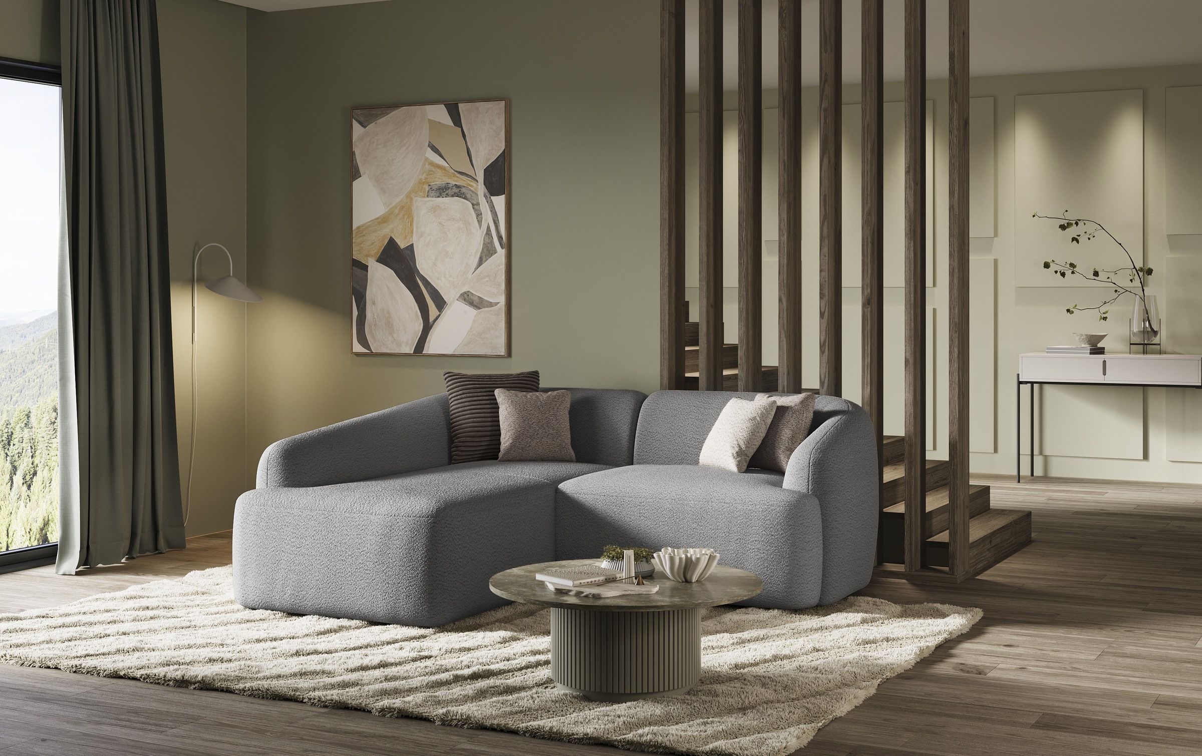 INOSIGN Ecksofa »Nergal, kompakte Stellmaße, Breite 216cm, organisches Desi günstig online kaufen