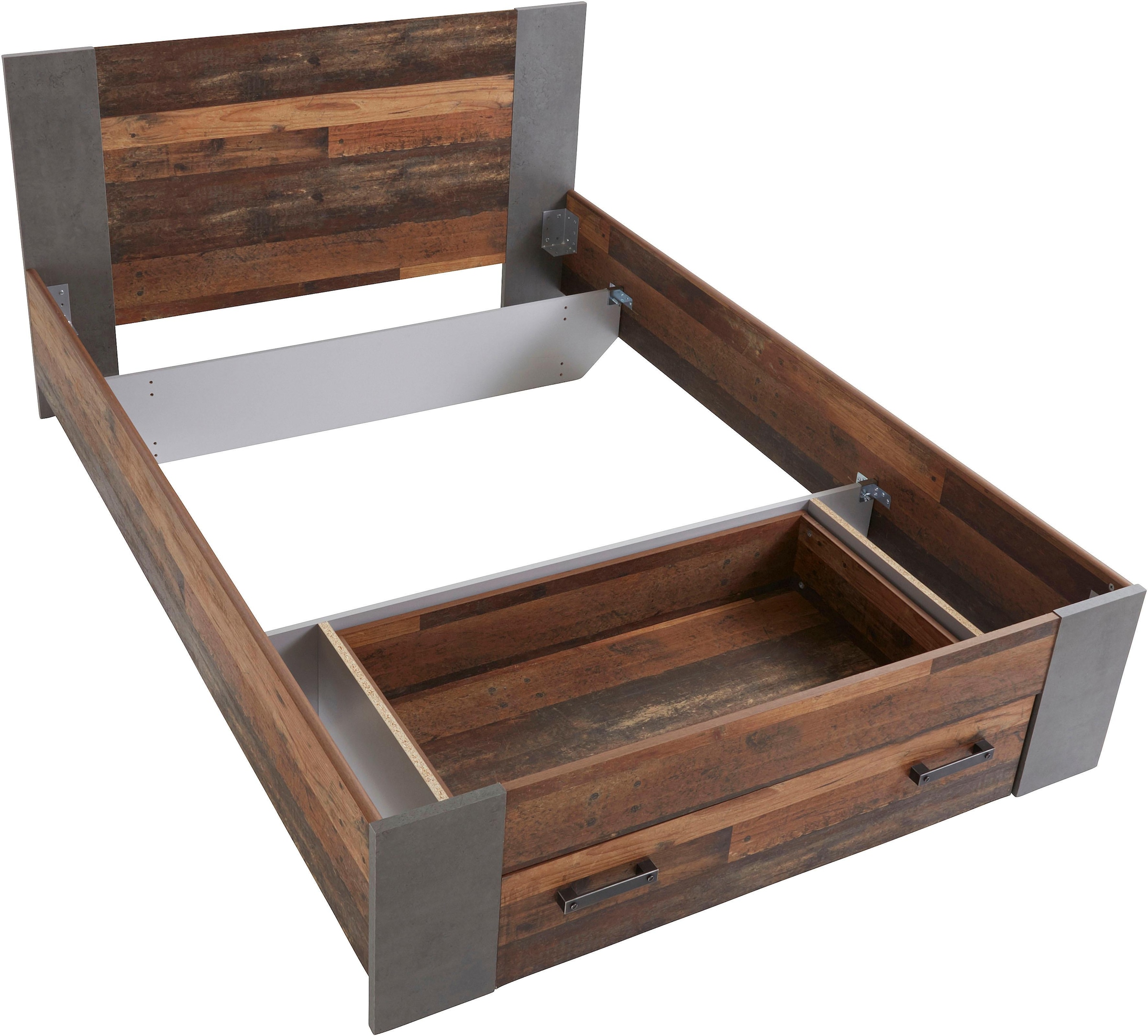 FORTE Bett »Clif, Jugendbett, Belastbarkeit 120 KG, Schubkasten optional«, (Liegefläche 140cmx200cm), Industrial Design