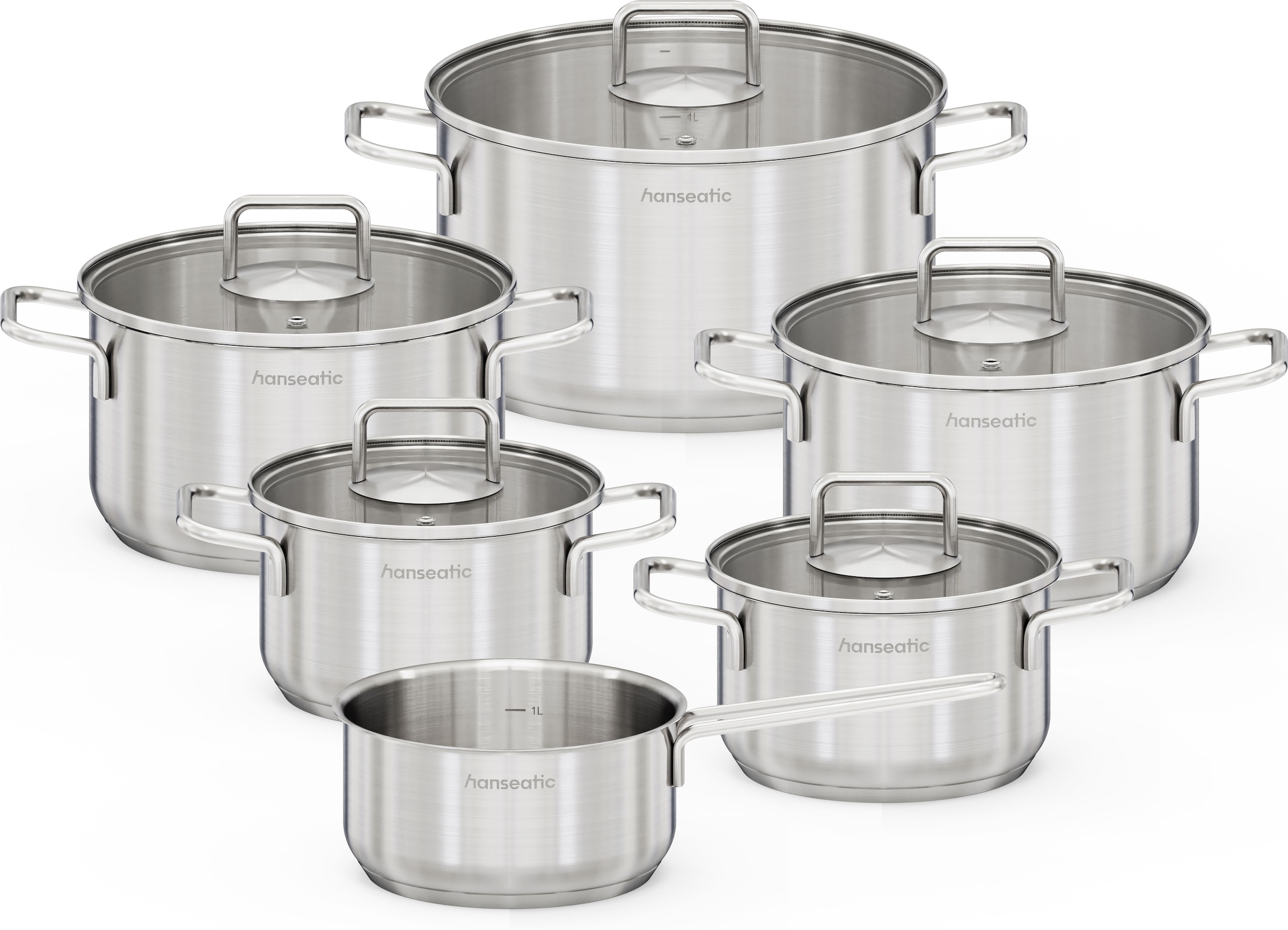 Hanseatic Topf-Set »BASIC« Set, Stielkasserolle 16 cm, Kochtopf 2x16/2x20/1x24 cm, 11 tlg. Edelstahl 18/10