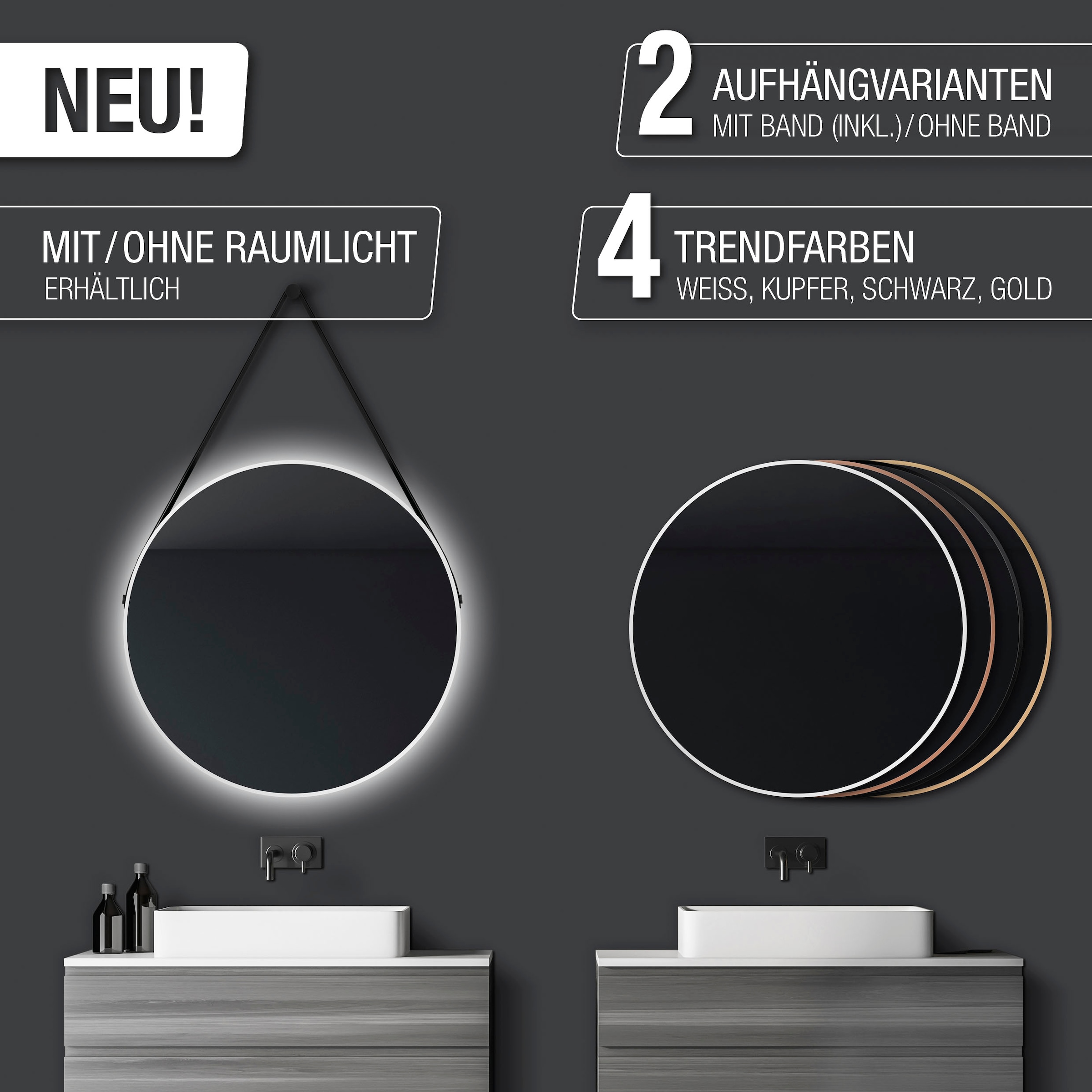 Talos LED-Lichtspiegel, rund, mit indirekter LED Beleuchtung, matt Ø 80 cm  online kaufen | Badspiegel