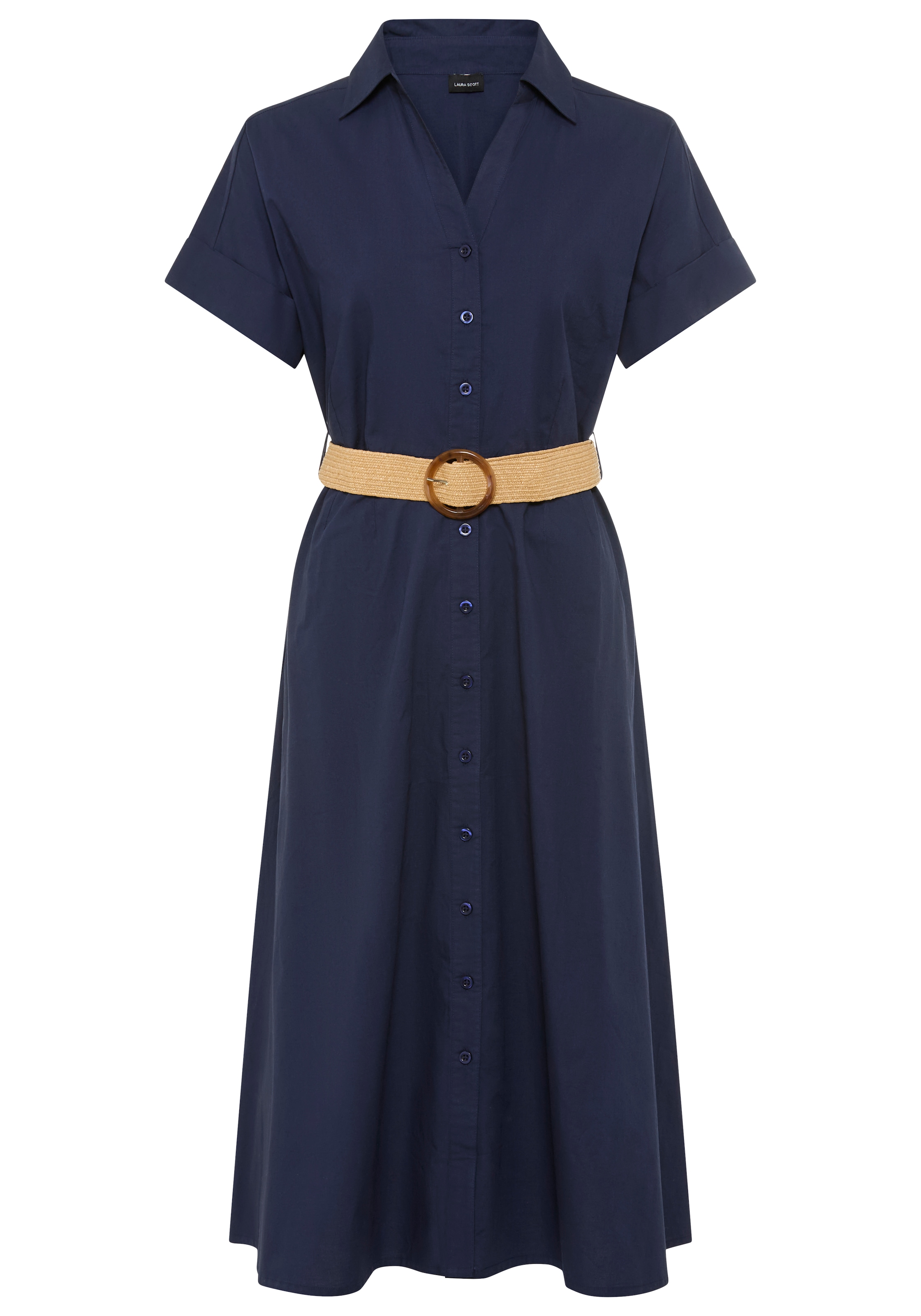 Laura Scott Hemdblusenkleid wadenlang, feminin, für vielseitige Anlässe, aus Baumwolle