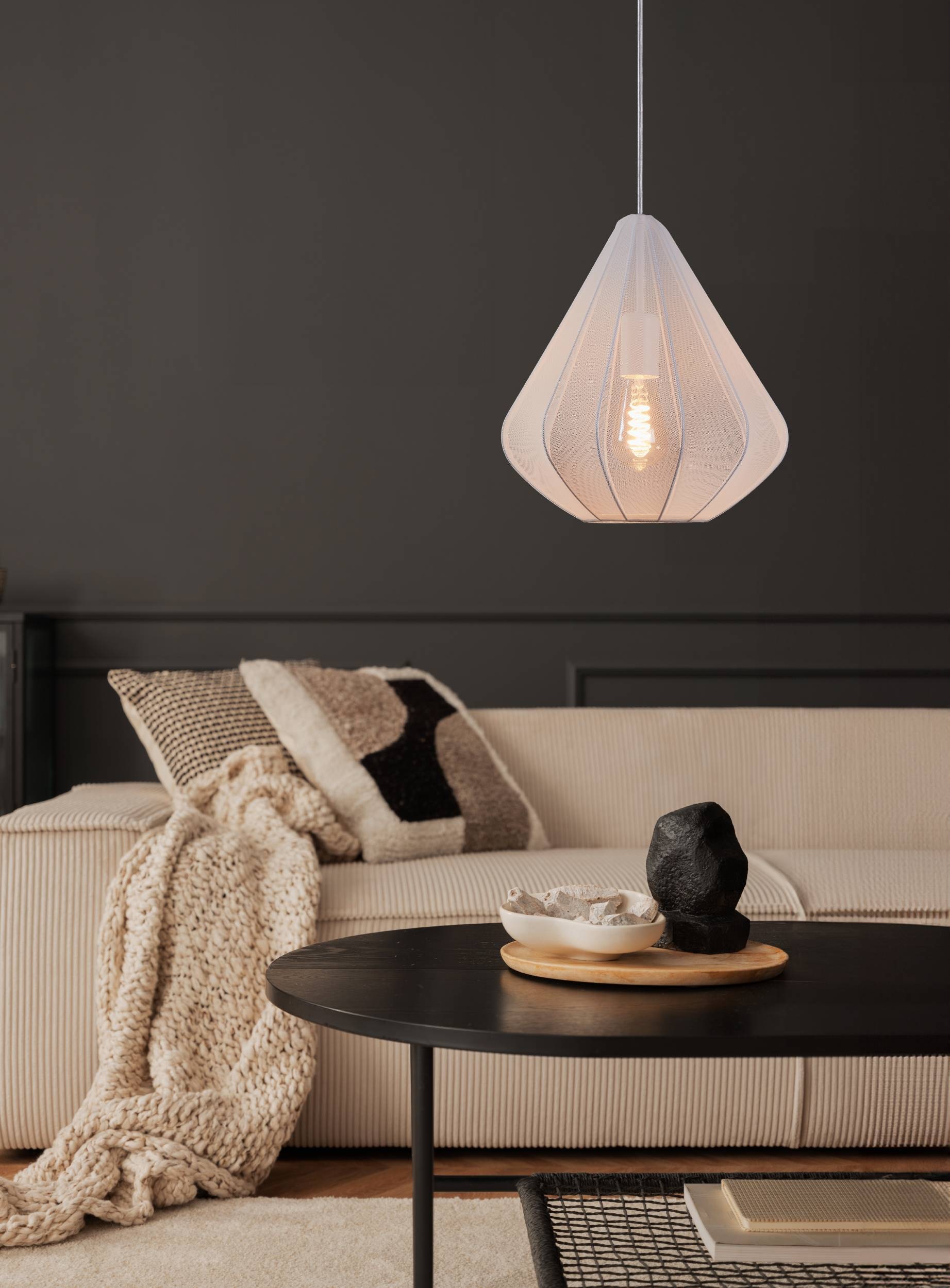 EGLO Hängeleuchte »Dolwen Hängelampe, Pendelleuchte, Esszimmerlampe Japanisch, E27, Lampe« E27 1 Stk. Hängeleuchte - H110 x Ø33,5 cm - weiß - 1X40W exkl.