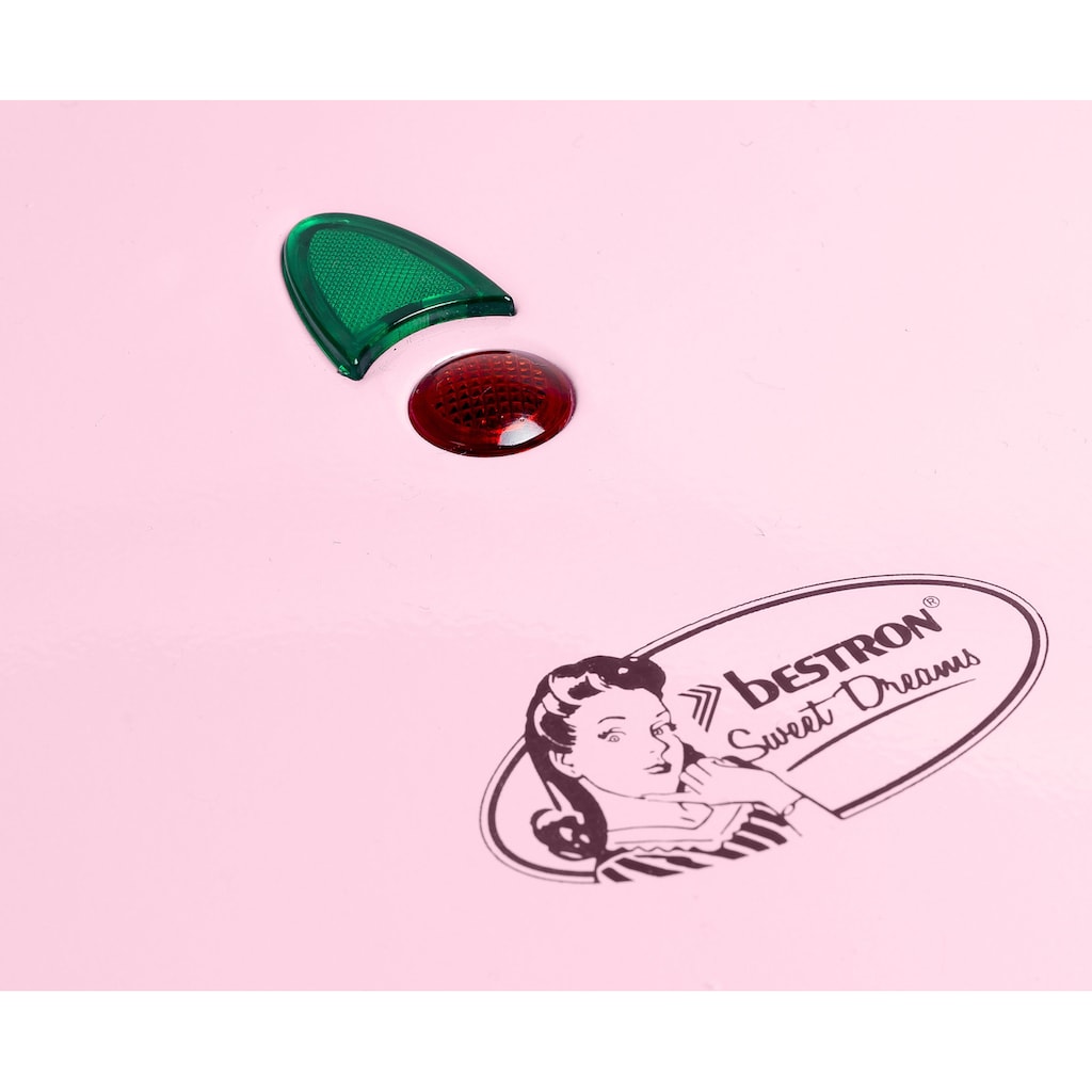 bestron Waffeleisen »ASW217pink Sweet Dreams«, 700 W, für klassische Herzwaffeln, mit Antihaftbeschichtung, Retro Design, Farbe: Rosa