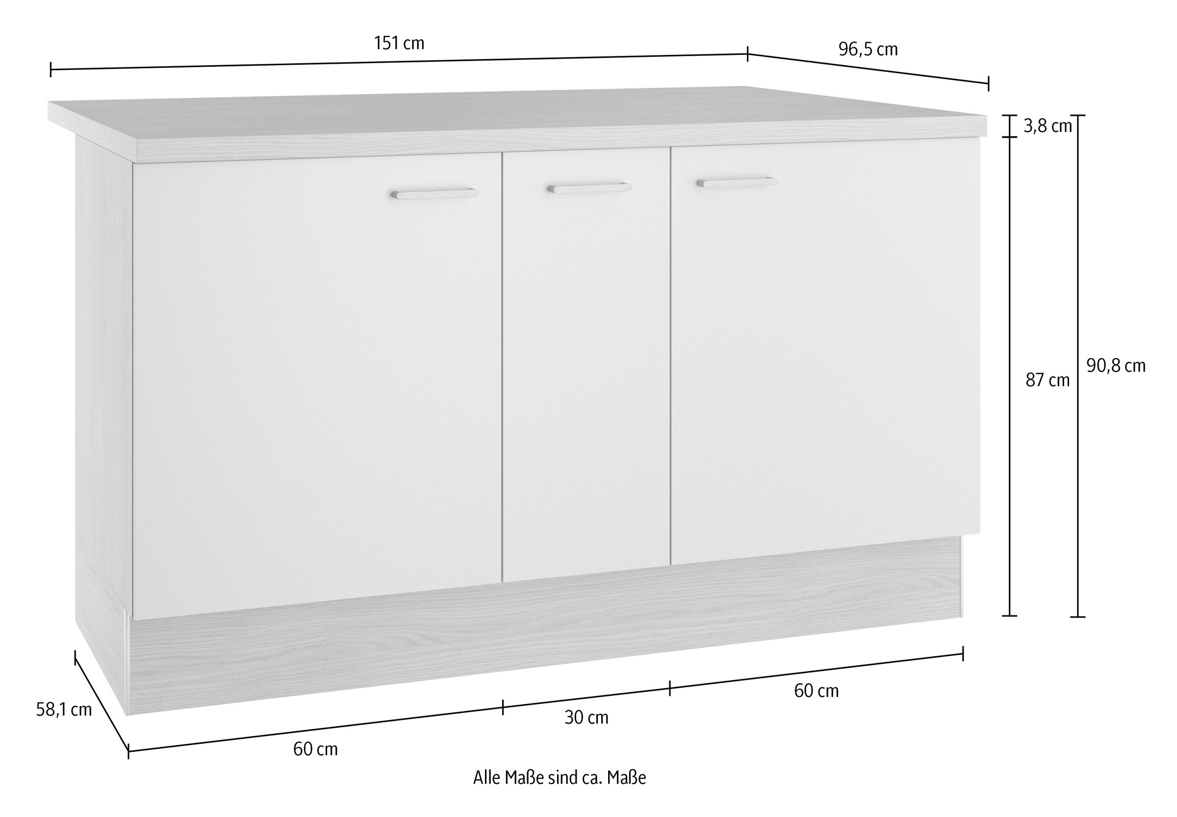 KOCHSTATION Kücheninsel »KS-Lucy« Breite 151 cm, Soft-Close, höhenverstellbare Füße, Metallgriffe