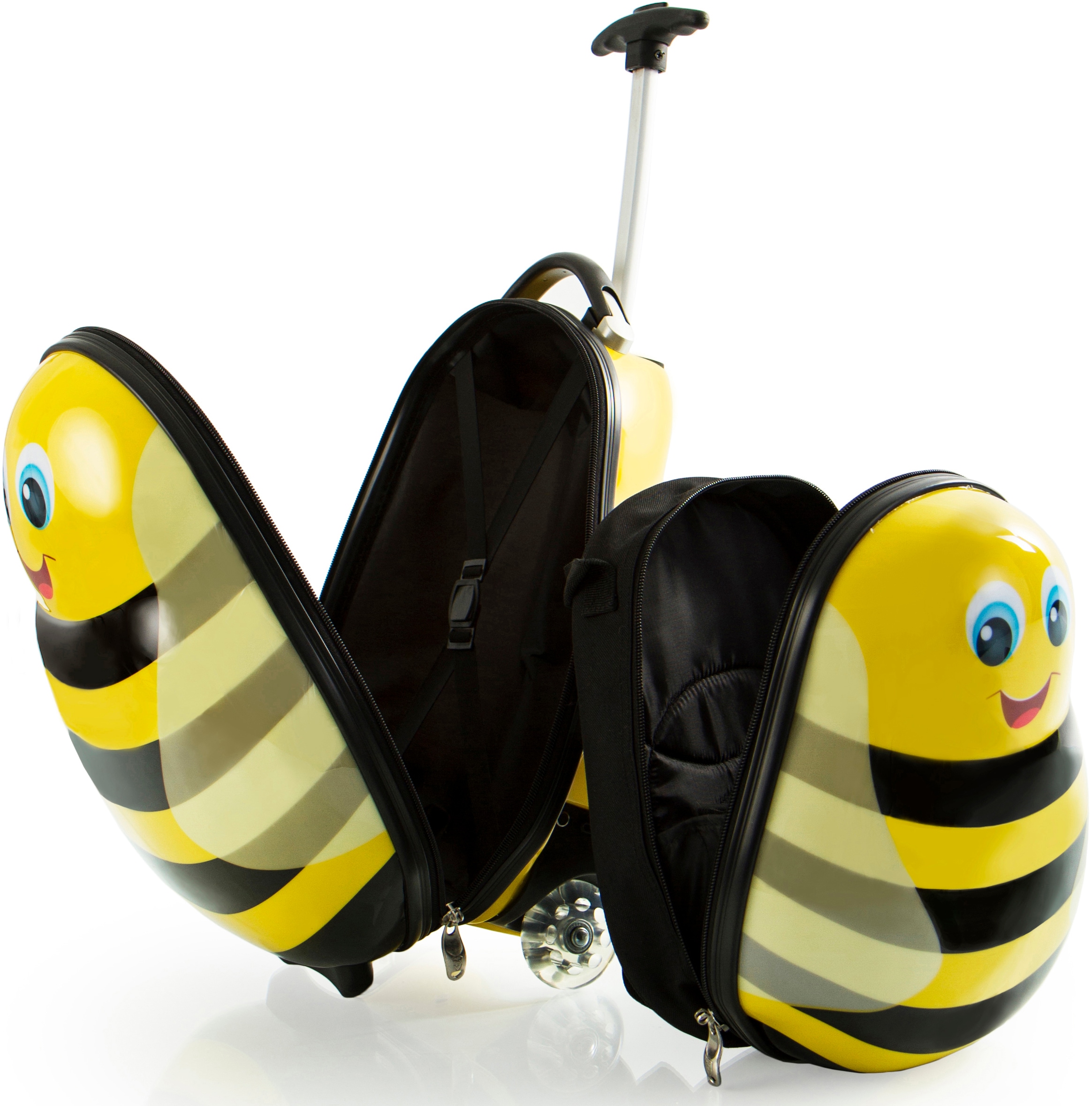 Heys Kinderkoffer »Travel Tots, 46 cm, Hummel«, (Set, 2 St.), 2 Rollen, Kindertrolley Kinderreisegepäck Handgepäck-Koffer inklusive Rucksack