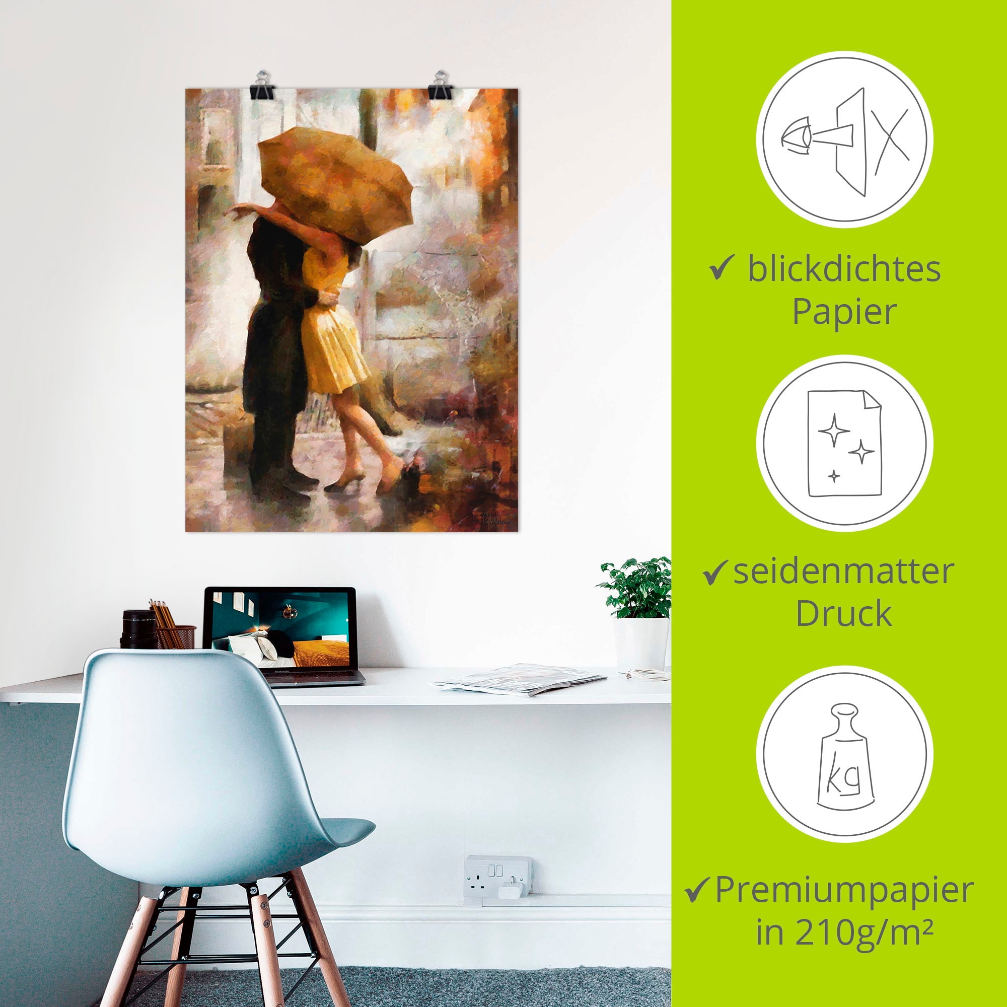 Artland Wandbild »Kuss unter Regenschirm«, Bilder von Liebespaaren, (1 St.), als Leinwandbild, Poster in verschied. Größen