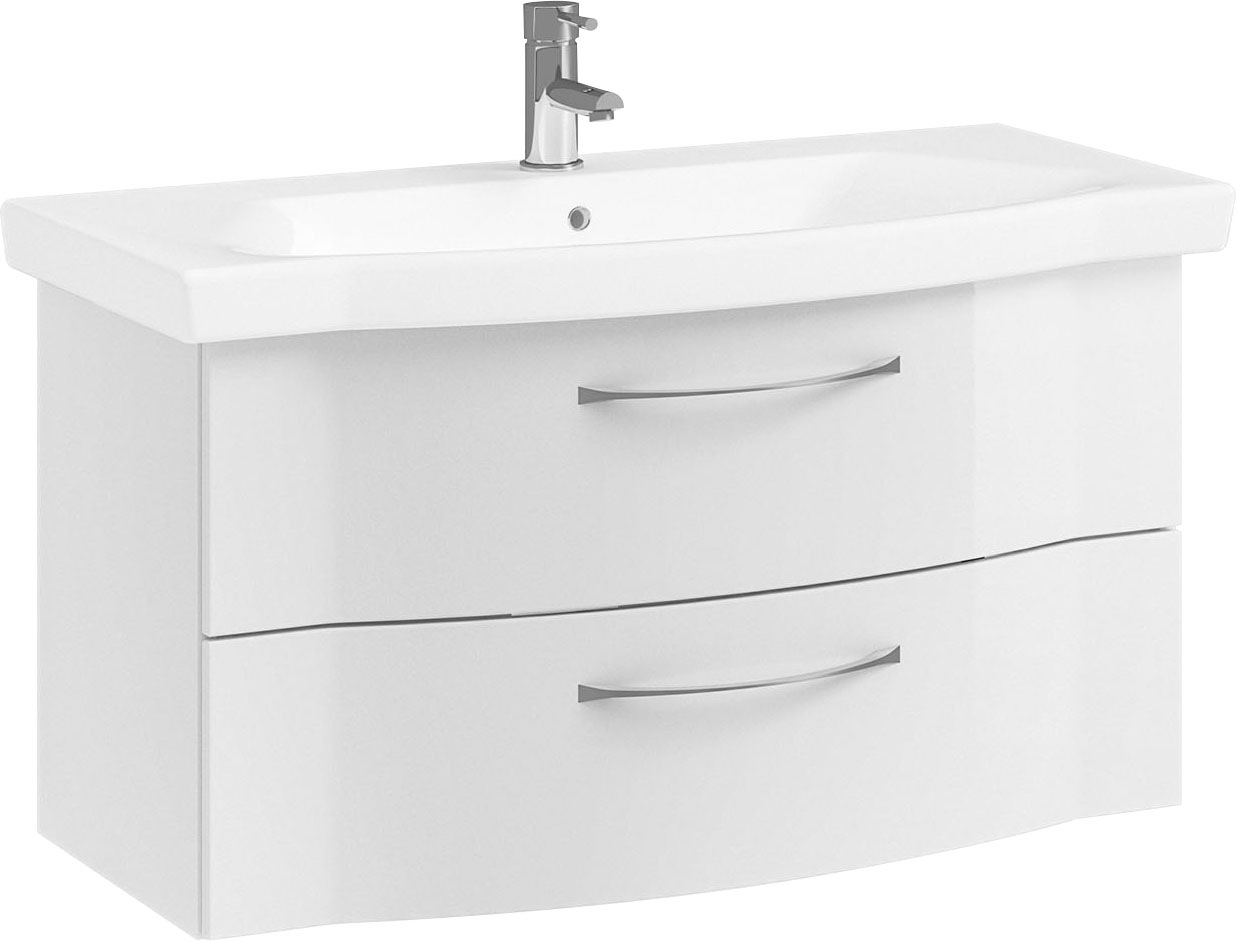Saphir Badmöbel-Set »6005 Sprint 3-teilig, Keramik-Waschtisch mit LED-Spiegelschrank«, (4 St.), Unterschrank, inkl. Türdämpfer, 4 Türen, 3 Schubladen, Bad-Set